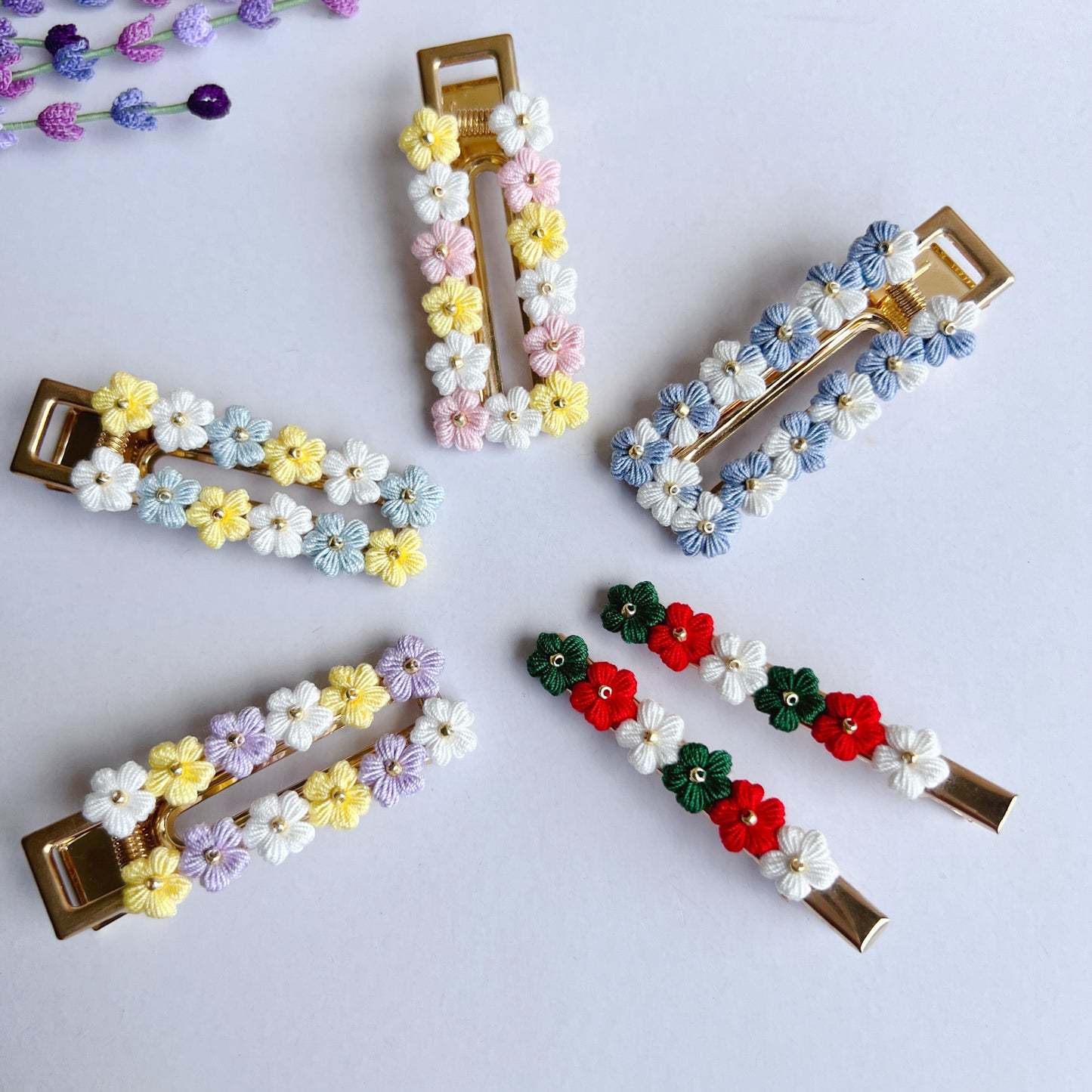 Mini Crochet Flower Hair Clips | Christmas Hair Clips | Unique Gift for Her