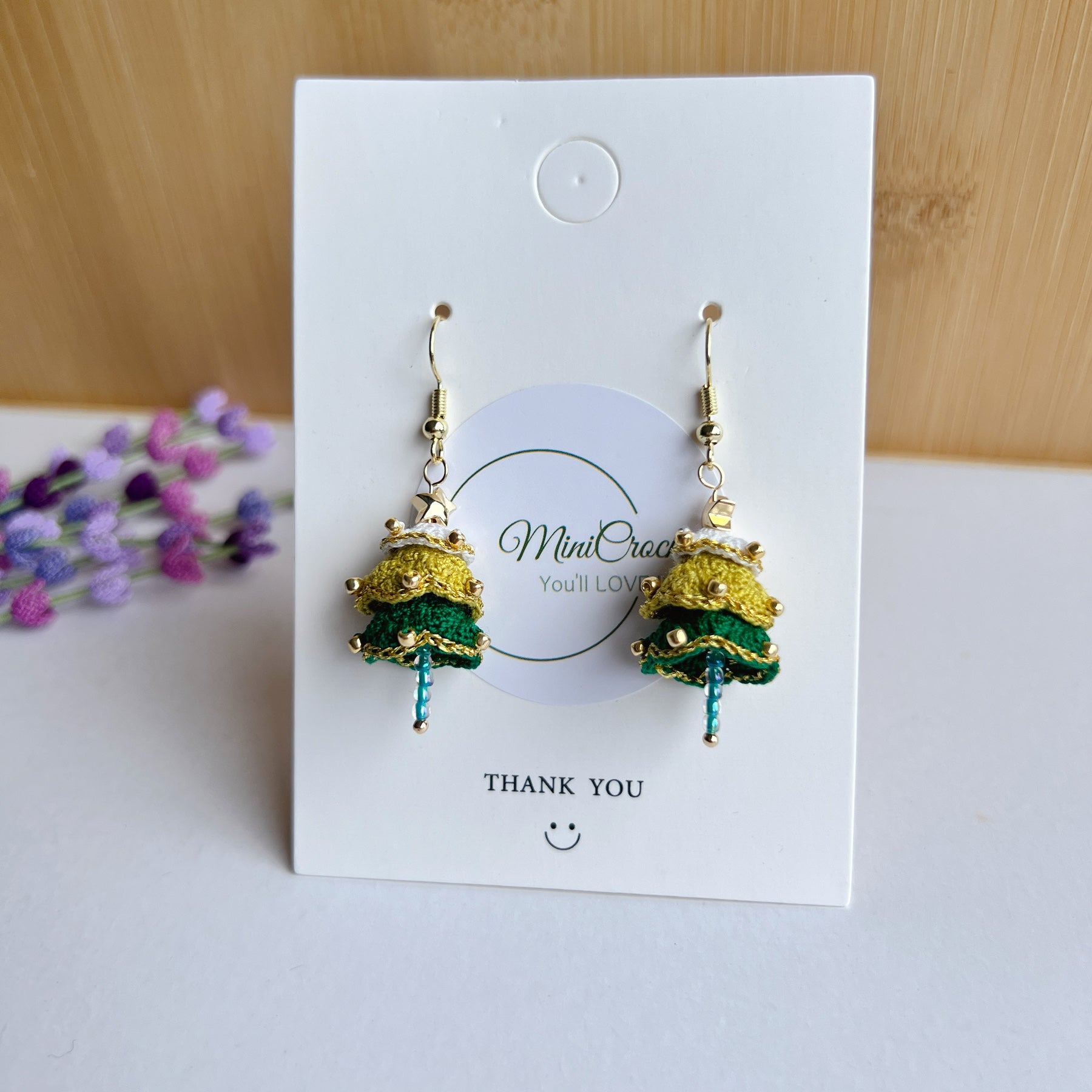 Micro Crochet Christmas Tree Earrings Handmade Christmas Jewellery