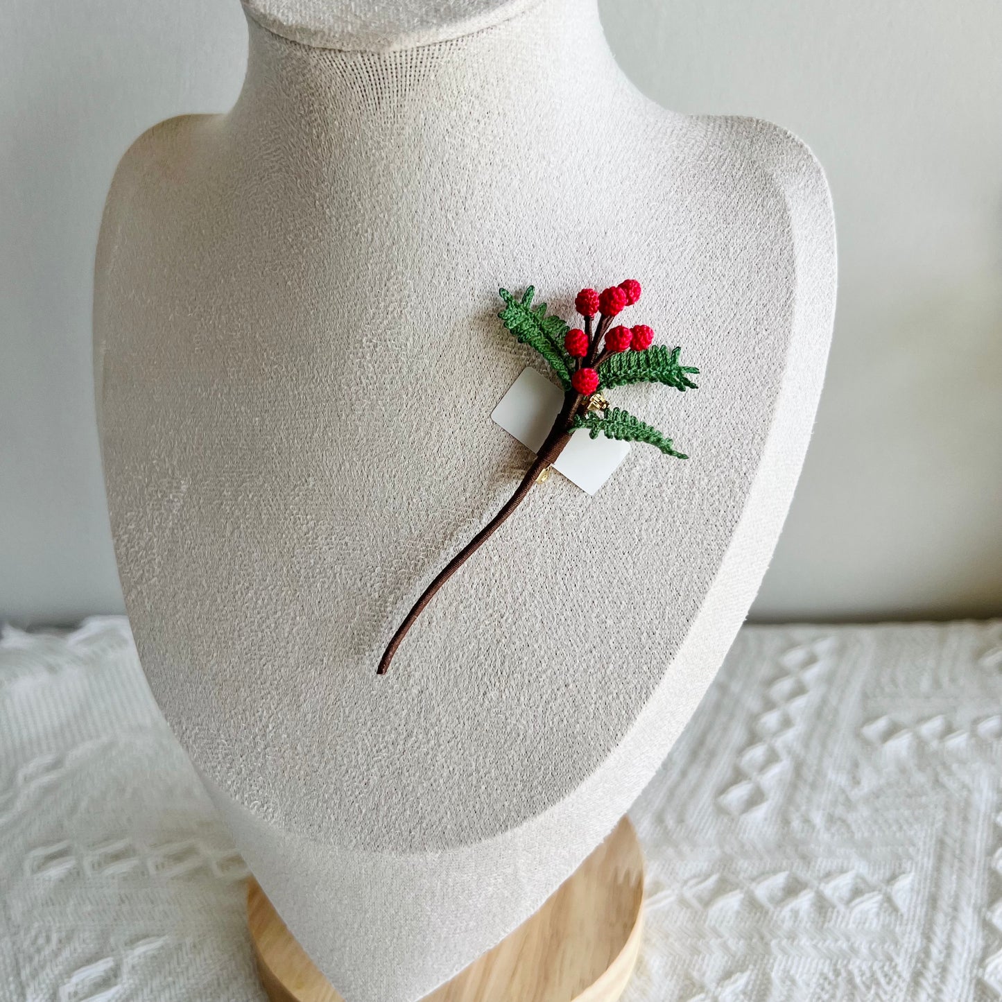 Micro Crochet Acacia Brooch Pin Red 2