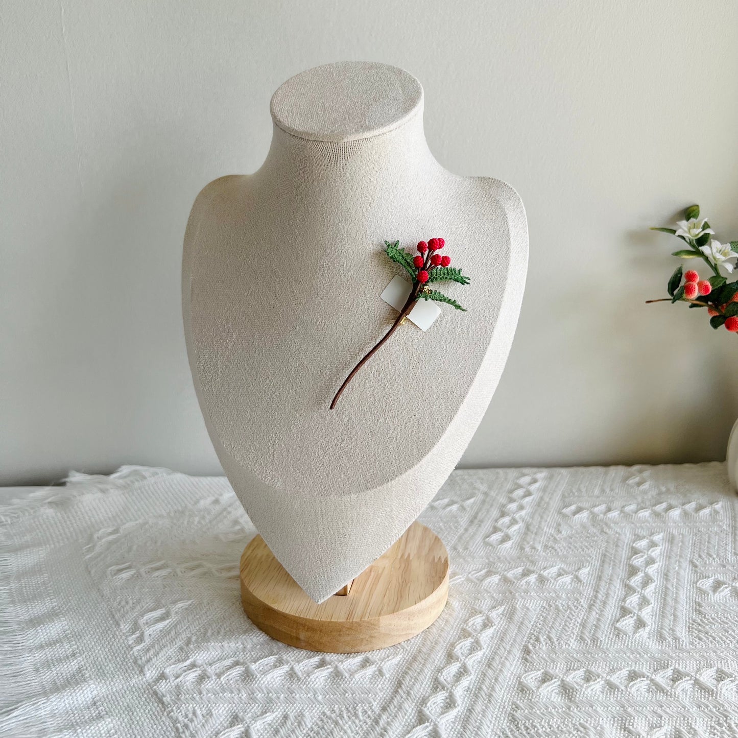 Micro Crochet Acacia Brooch Pin Red