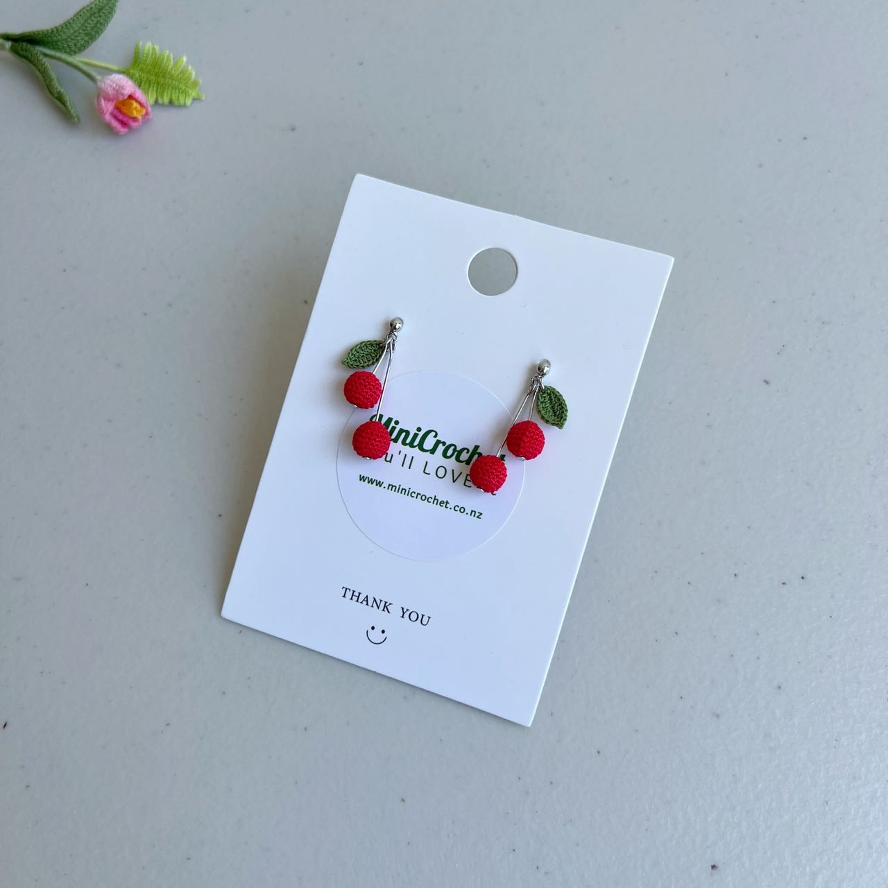 Micro Crochet Cherry Earrings Sterling Silver S925