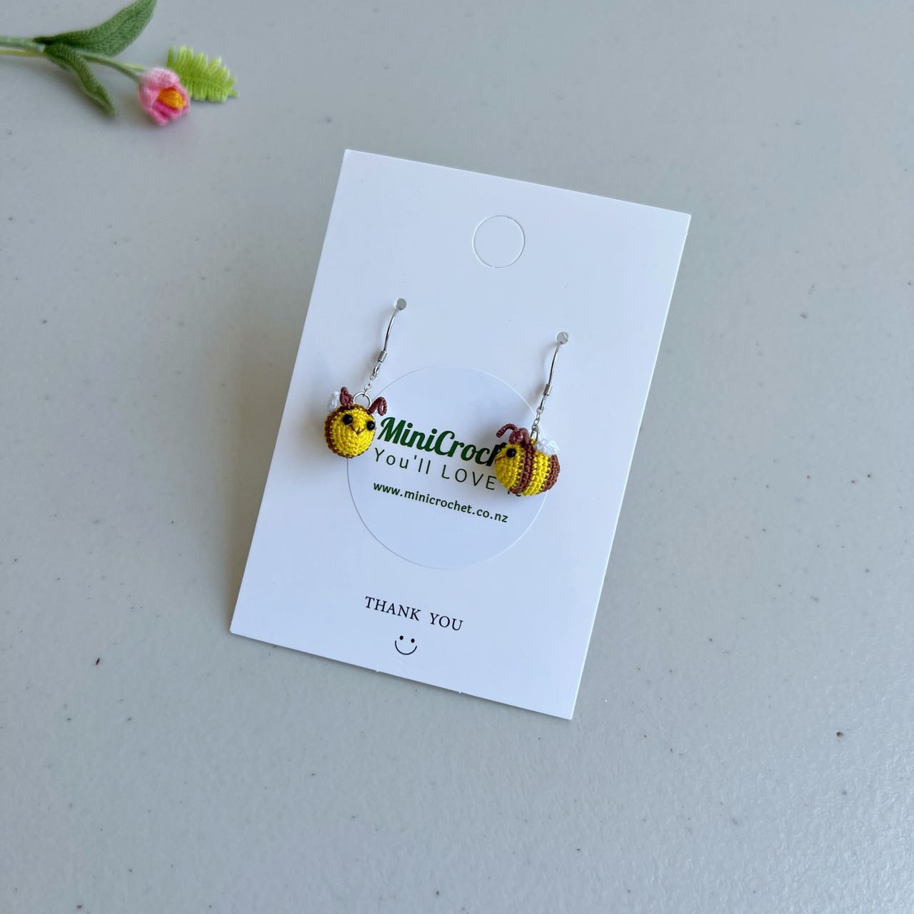 Micro Crochet Bumblebee Earrings Sterling Silver S925