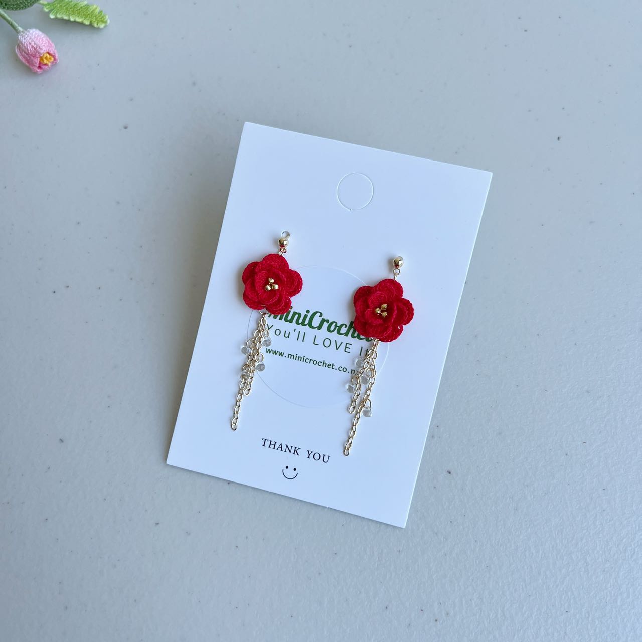 Micro Crochet Camellia Dangle Earrings