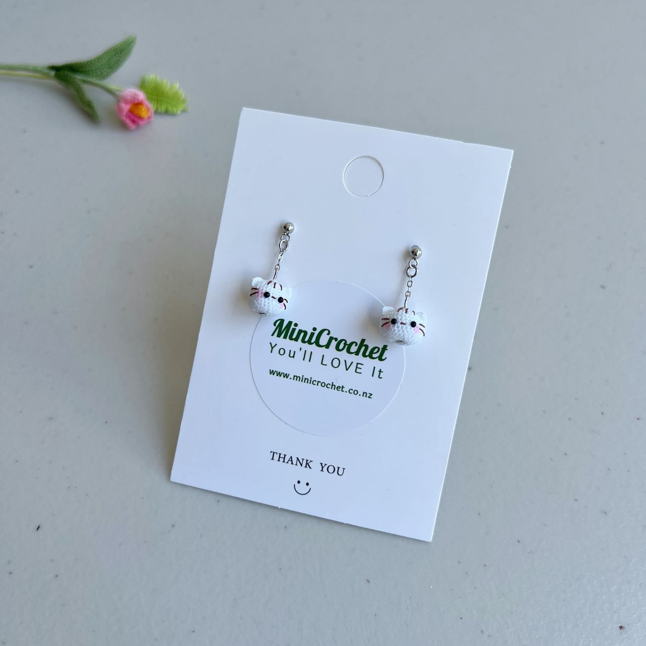 Micro Crochet Kitty Earrings Sterling Silver S925