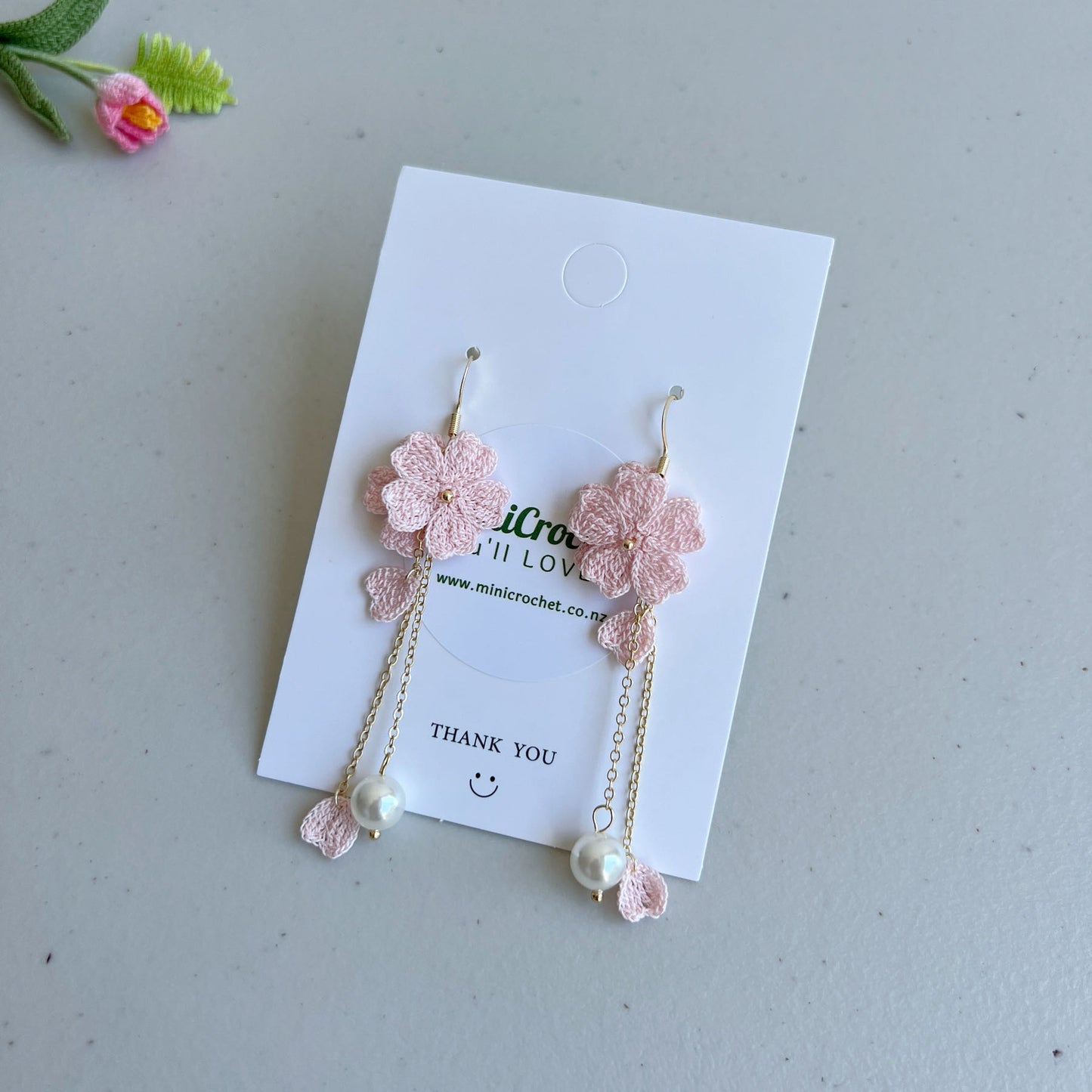 Micro Crochet Cherry Blossom Earrings | Cherry Blossom Dangle | Handmade Drop Earrings