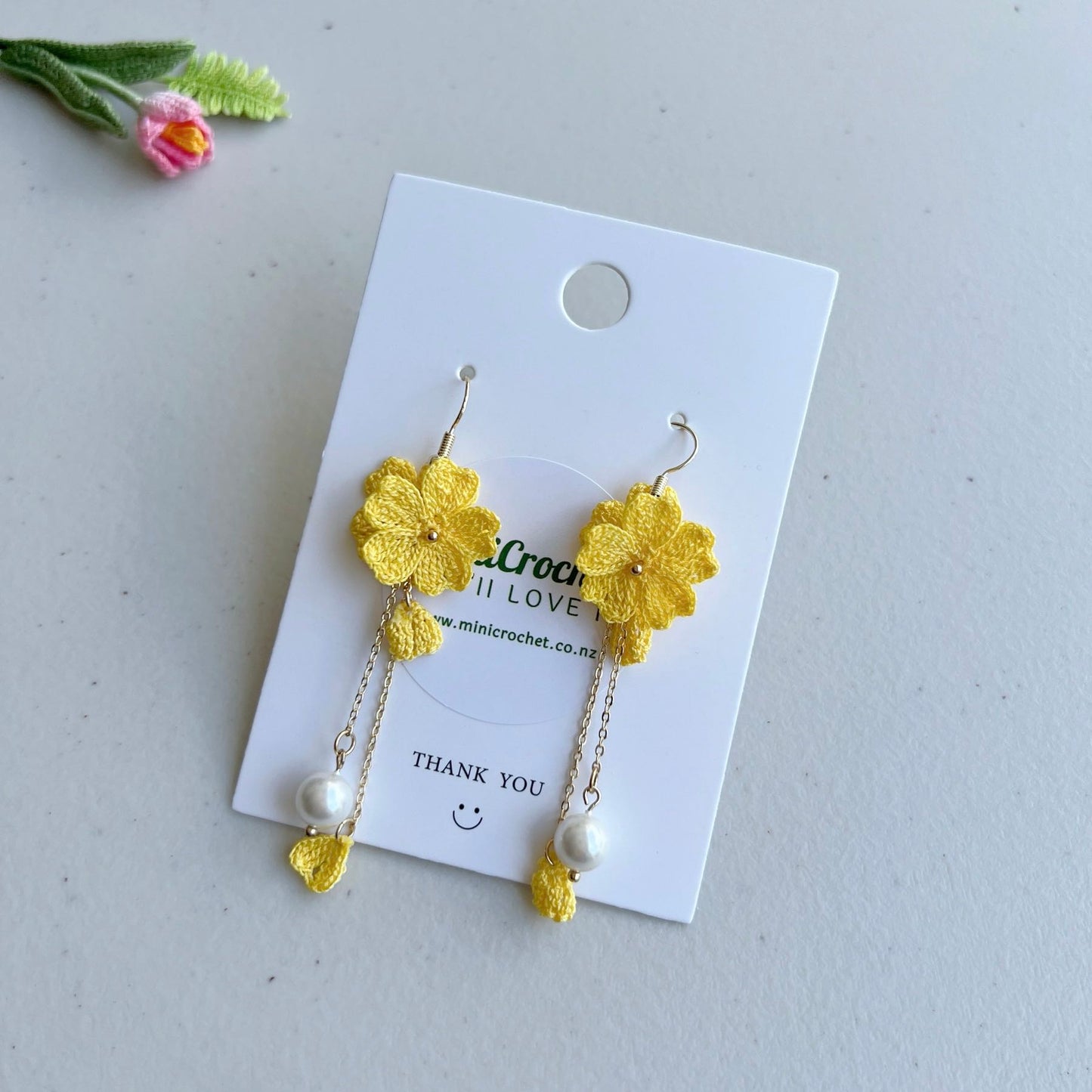 Micro Crochet Cherry Blossom Earrings | Cherry Blossom Dangle | Handmade Drop Earrings