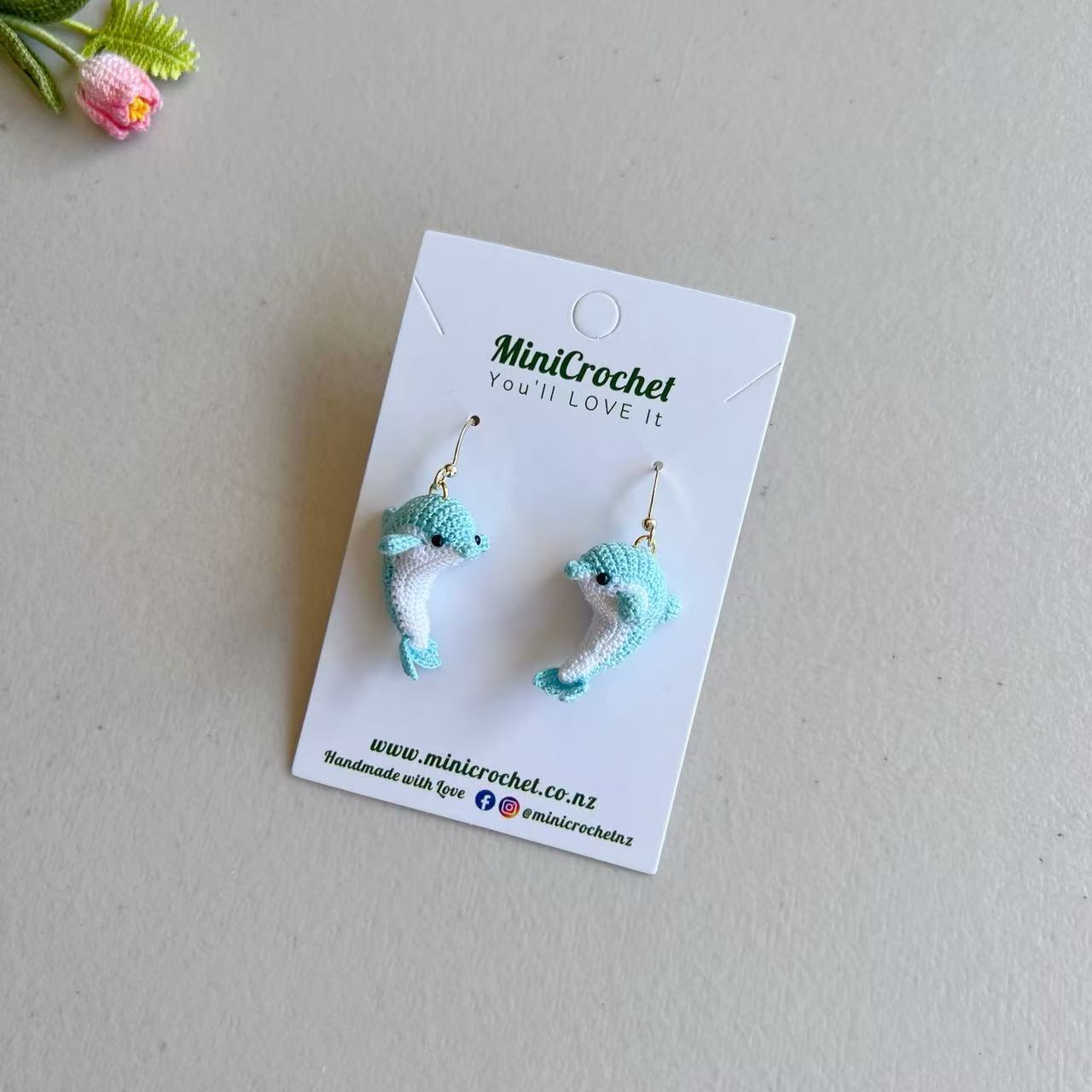 Micro Crochet Dolphin Earrings