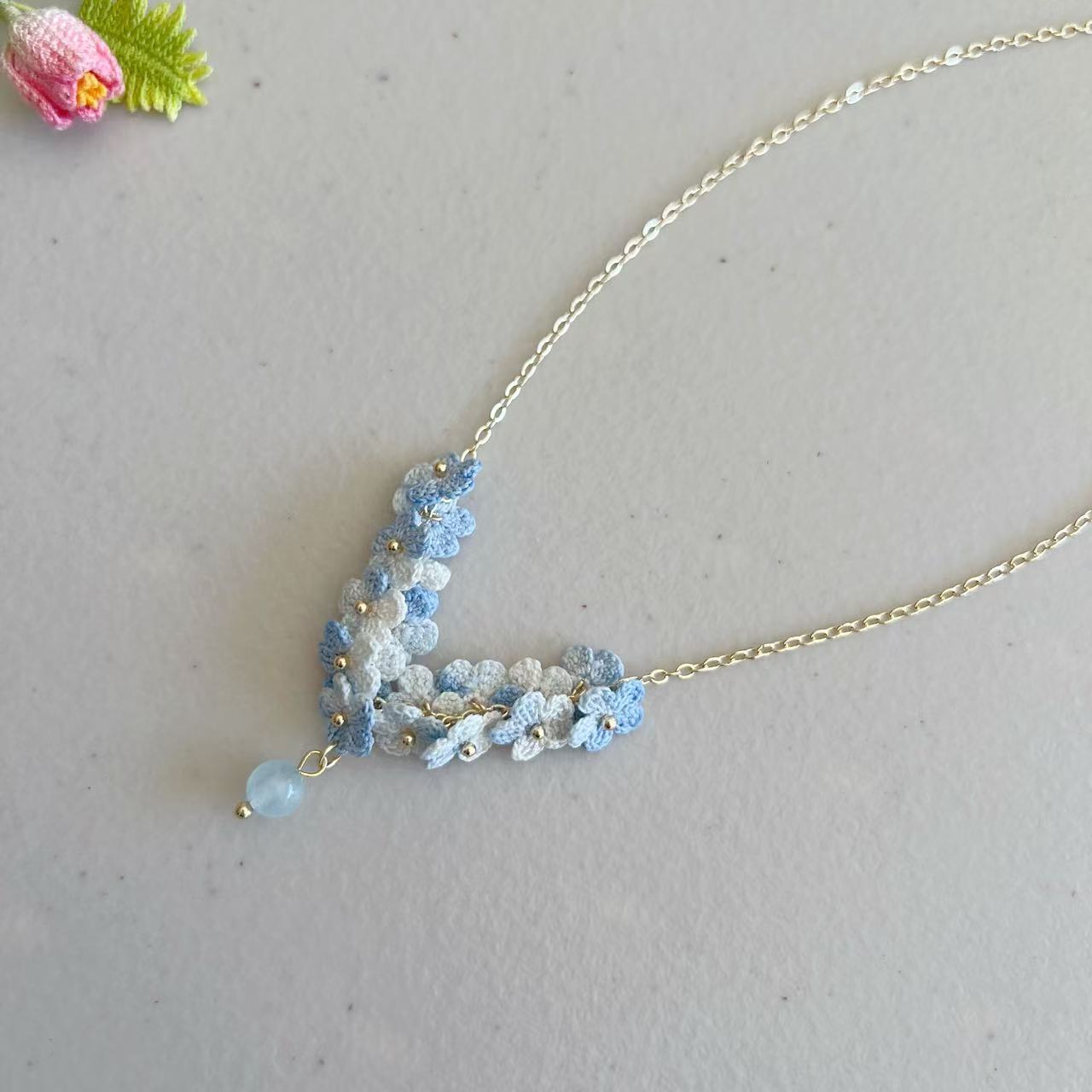 Micro Crochet Flower Necklace with Crystal | Different Colours Available