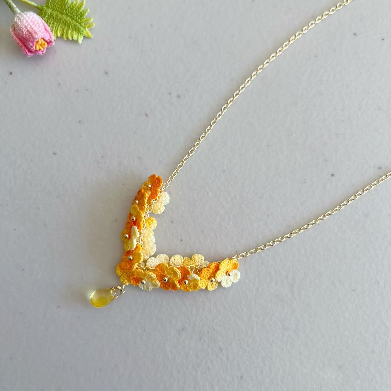 Micro Crochet Flower Necklace with Crystal | Different Colours Available