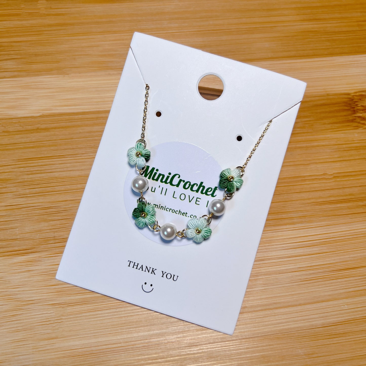 Micro Crochet Flower Necklace with Pearls | Handmade Gift for Her