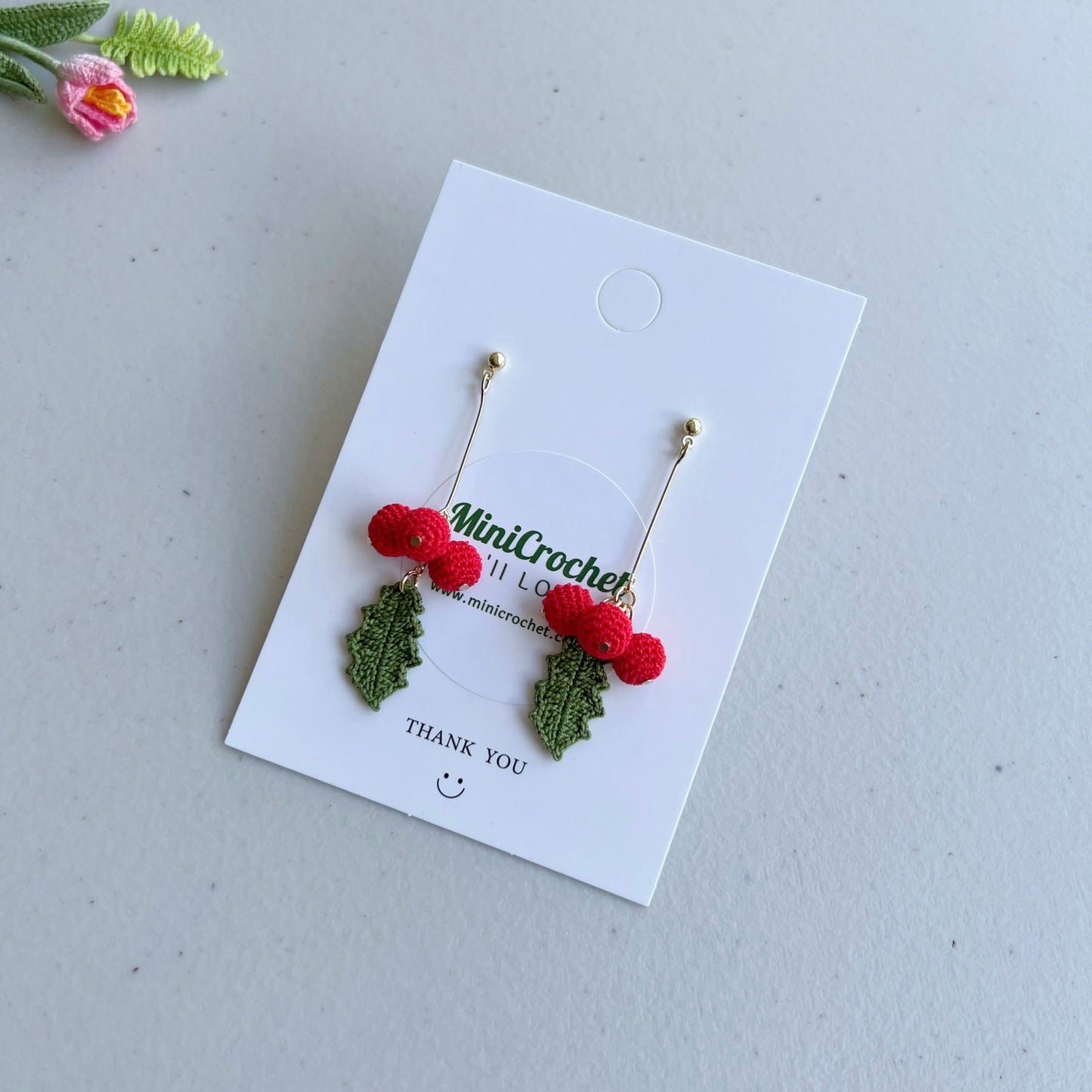 Micro Crochet Holly Fruit Earrings | Unique Gifts for Her