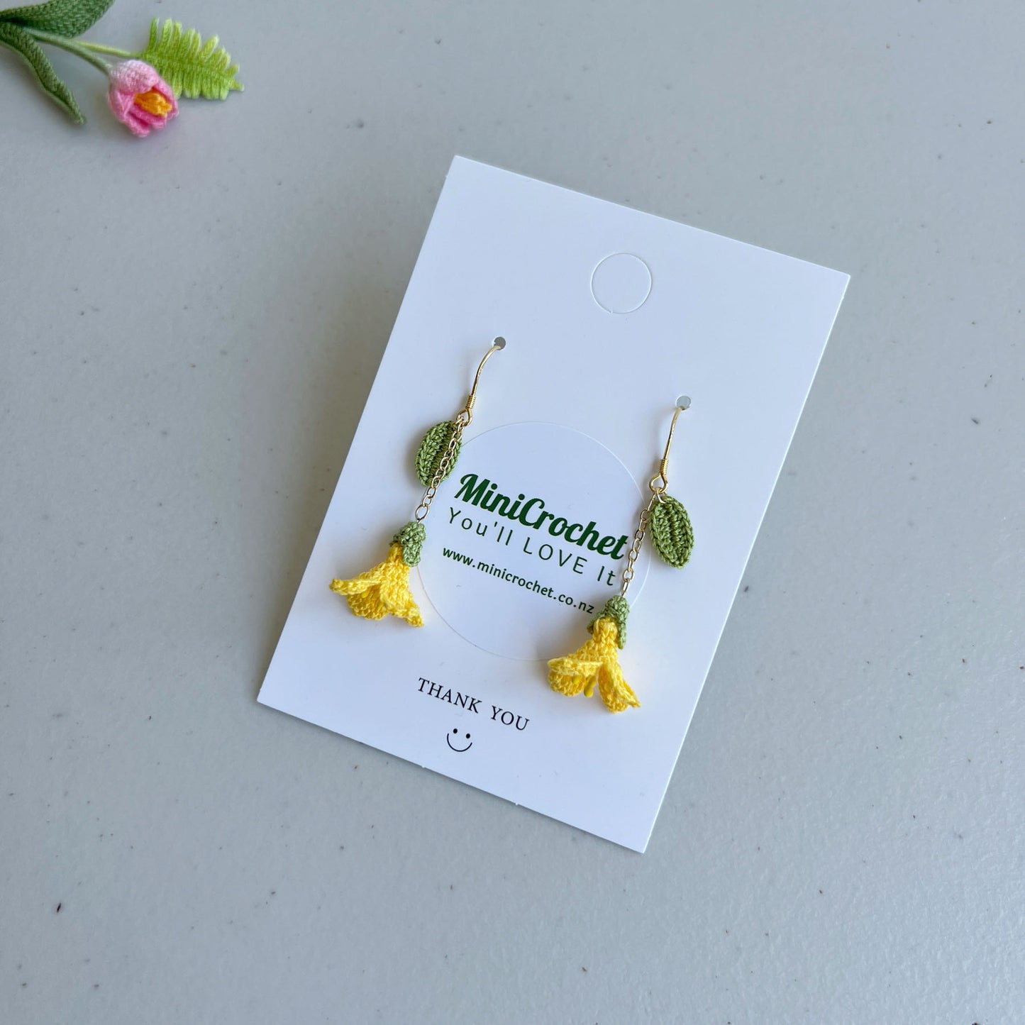 Micro Crochet Kowhai Dangle Earrings