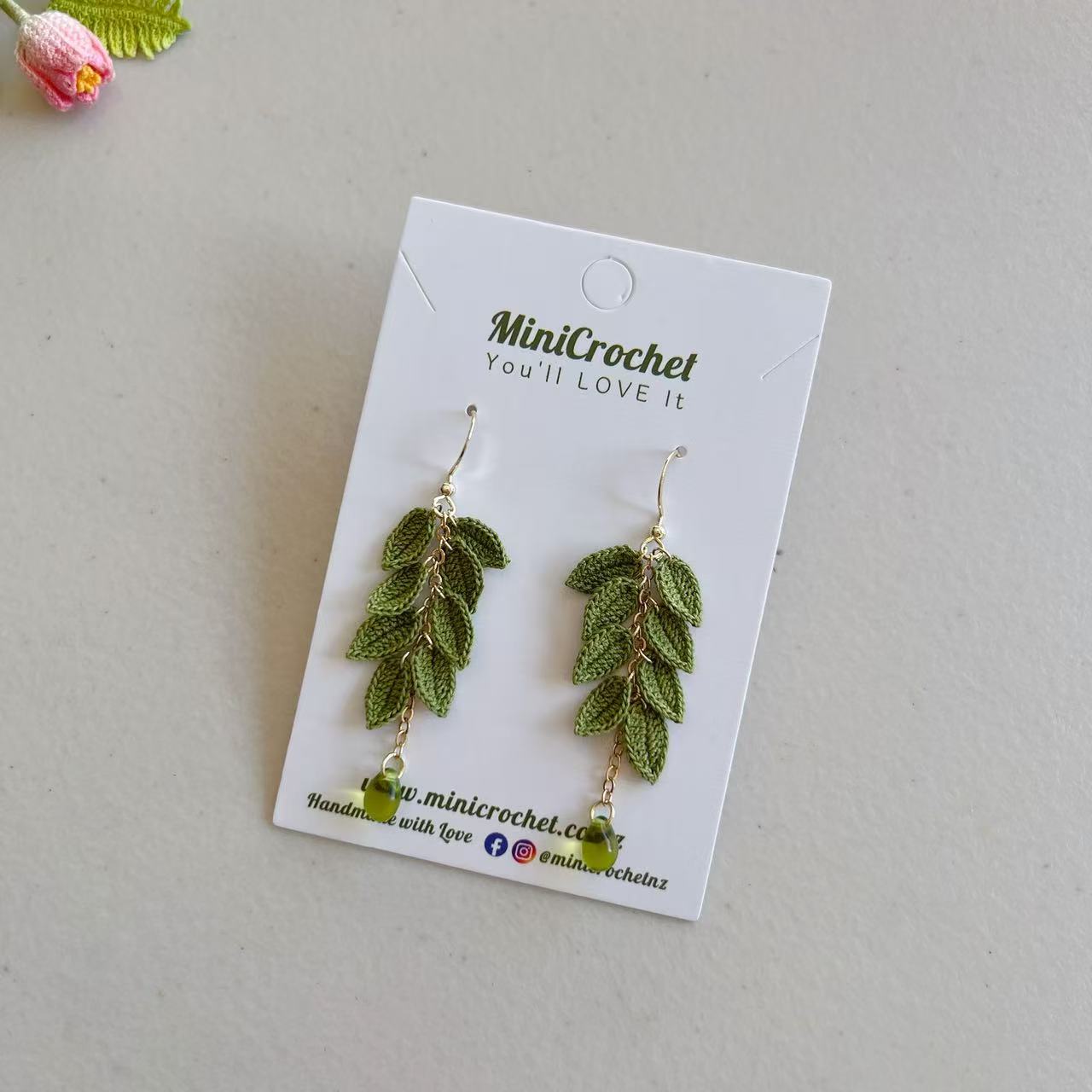 Mini Crochet Leaf Dangle Earrings | Handmade Gift for Her
