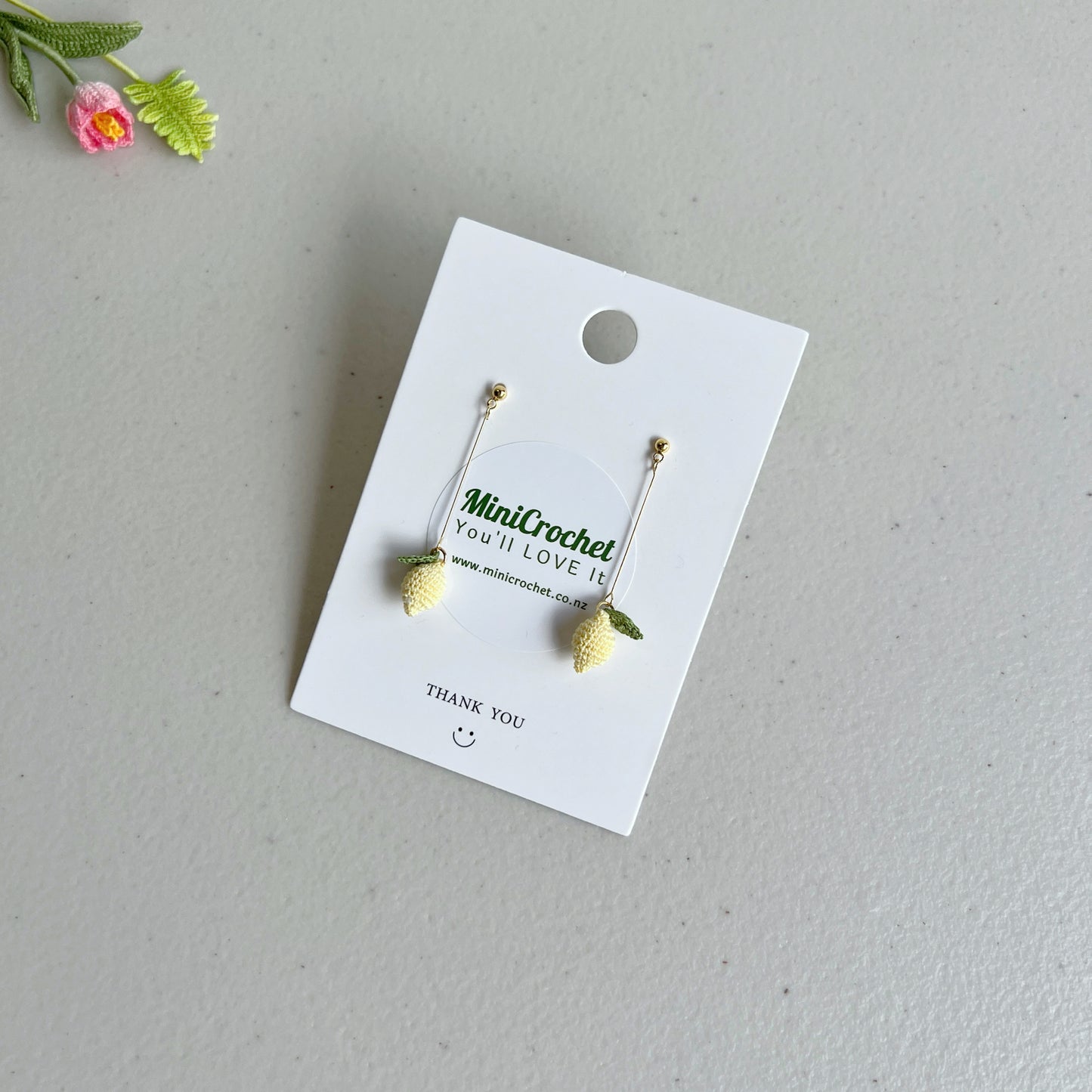 Lemon Drop Earrings | Micro Crochet Lemon Earrings | Lemon Dangles | Handmade Lemon Earrings | Handmade Fruit Earrings | Lemon Studs