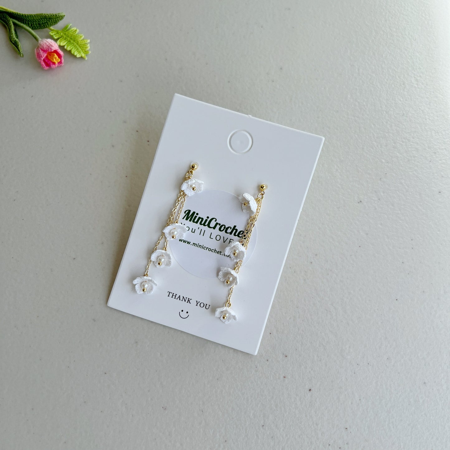 Micro Crochet Flower Dangling | Forget Me Not Earrings | Handmade Earrings | Floral Earrings