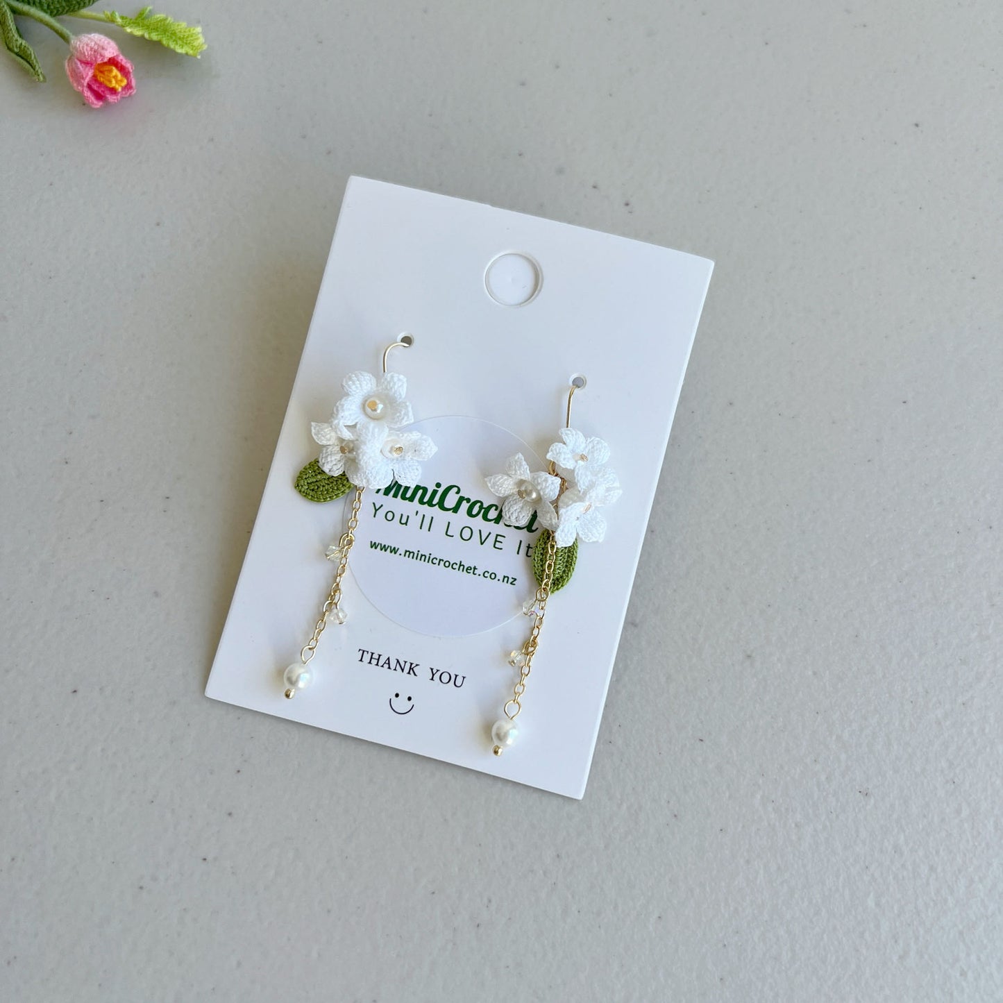 Micro Crochet Lily of the Valley Earrings | White Lily Dangle | Handmade Drop Earrings