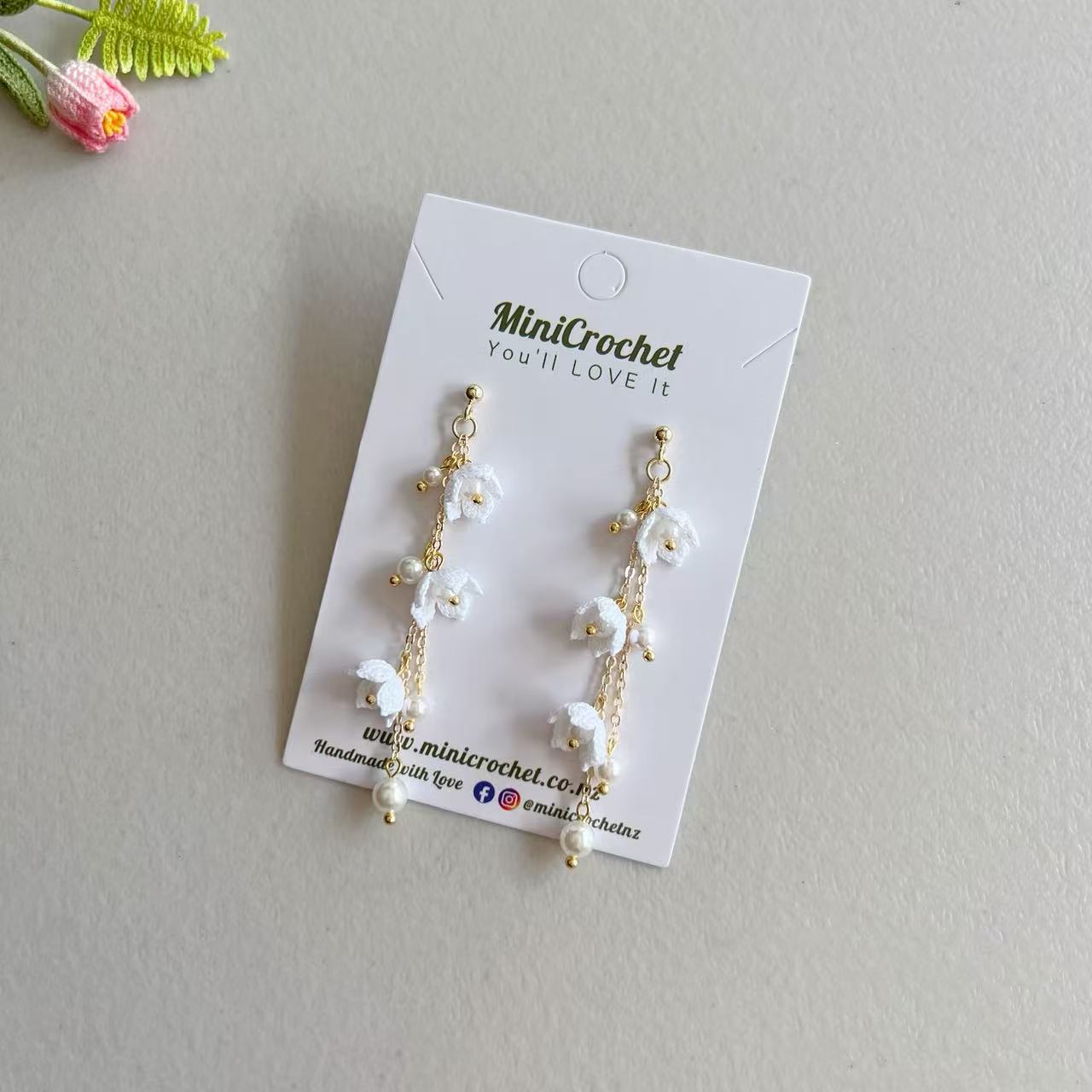 Micro Crochet Flower Dangling | Forget Me Not Earrings | Handmade Earrings | Floral Earrings