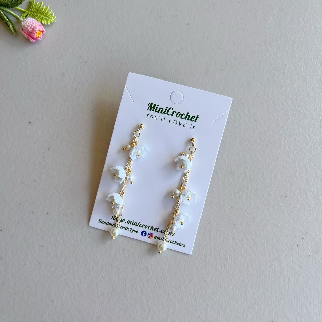 Micro Crochet Flower Dangling | Forget Me Not Earrings | Handmade Earrings | Floral Earrings