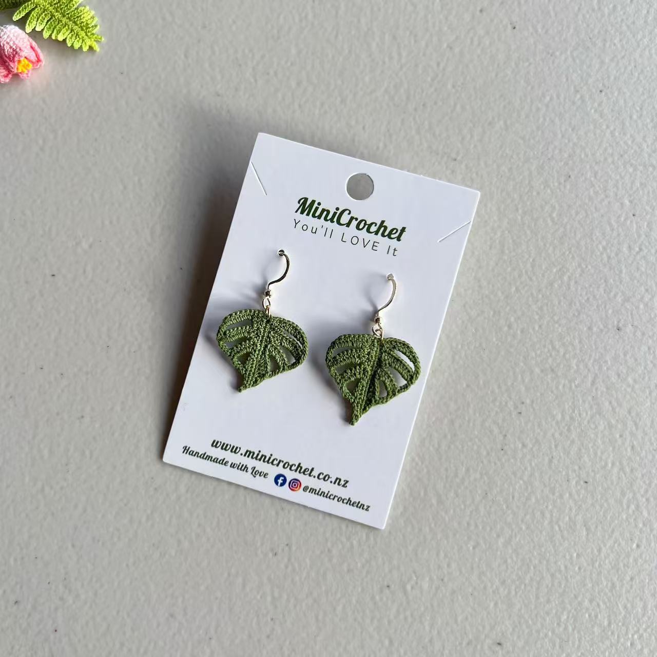 Micro Crochet Monstera Leaf Earrings