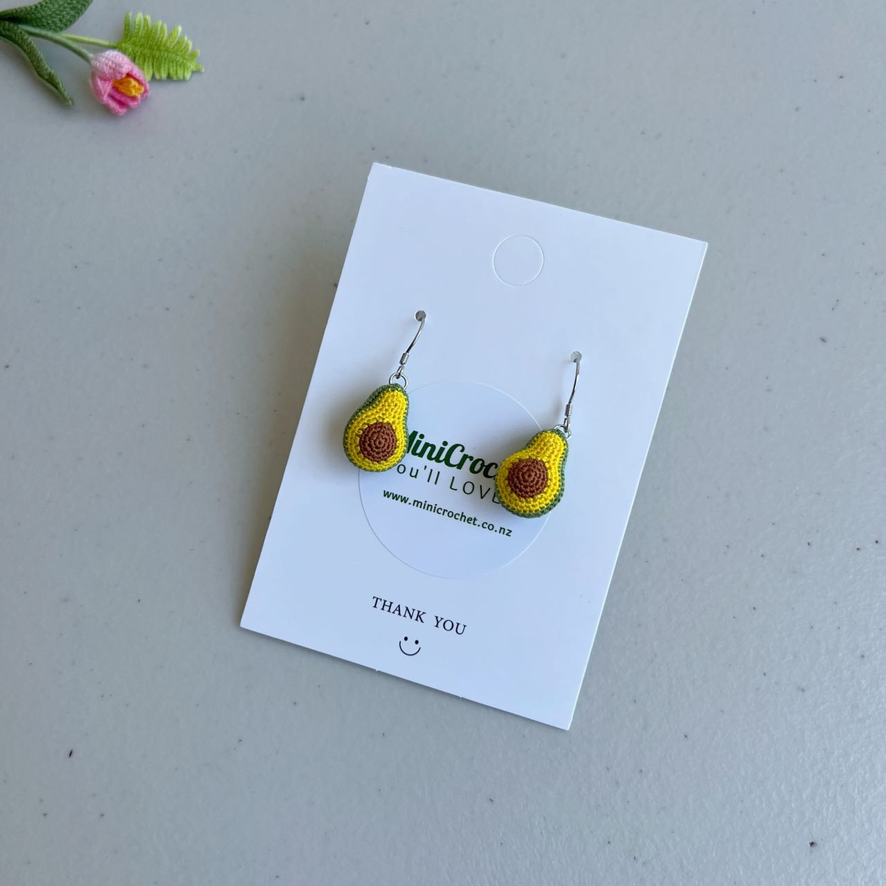 Micro Crochet Avocado Earrings Sterling Silver S925