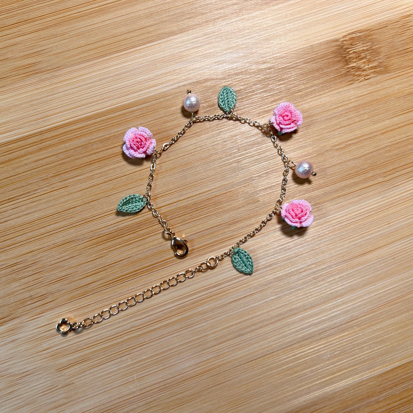 Micro Crochet Flower Rose Bracelet | Handmade Gift for Her