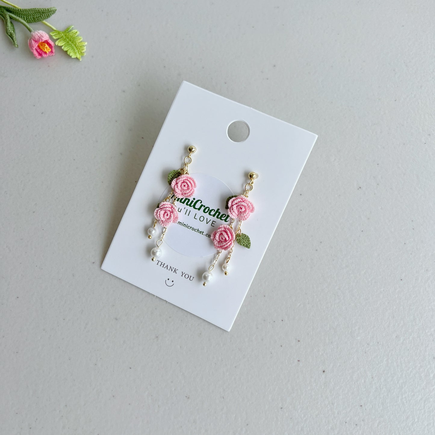 Micro Crochet Rose Dangle Earrings | Handmade Rose Earrings | Special Gift for Her