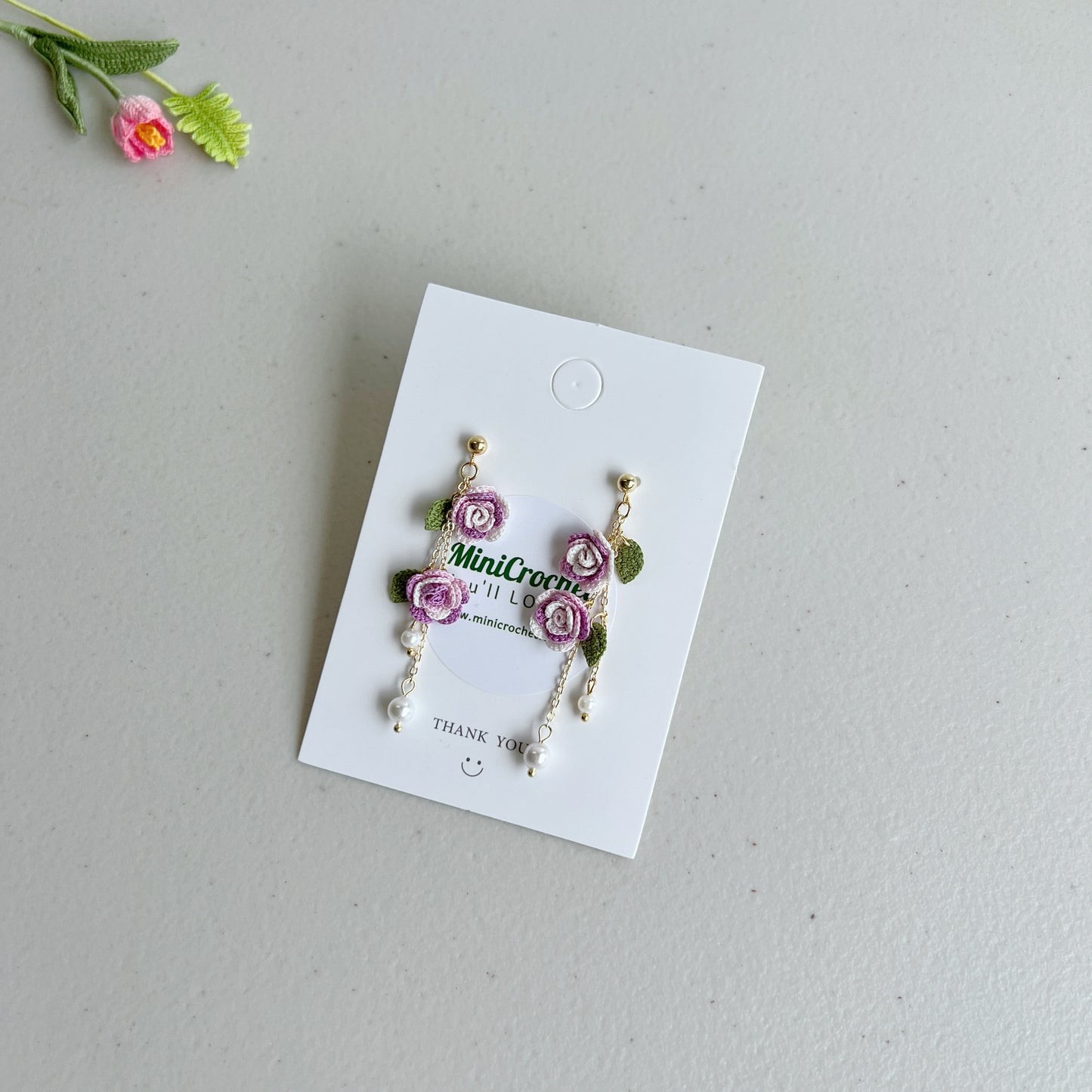 Micro Crochet Rose Dangle Earrings | Handmade Rose Earrings | Special Gift for Her