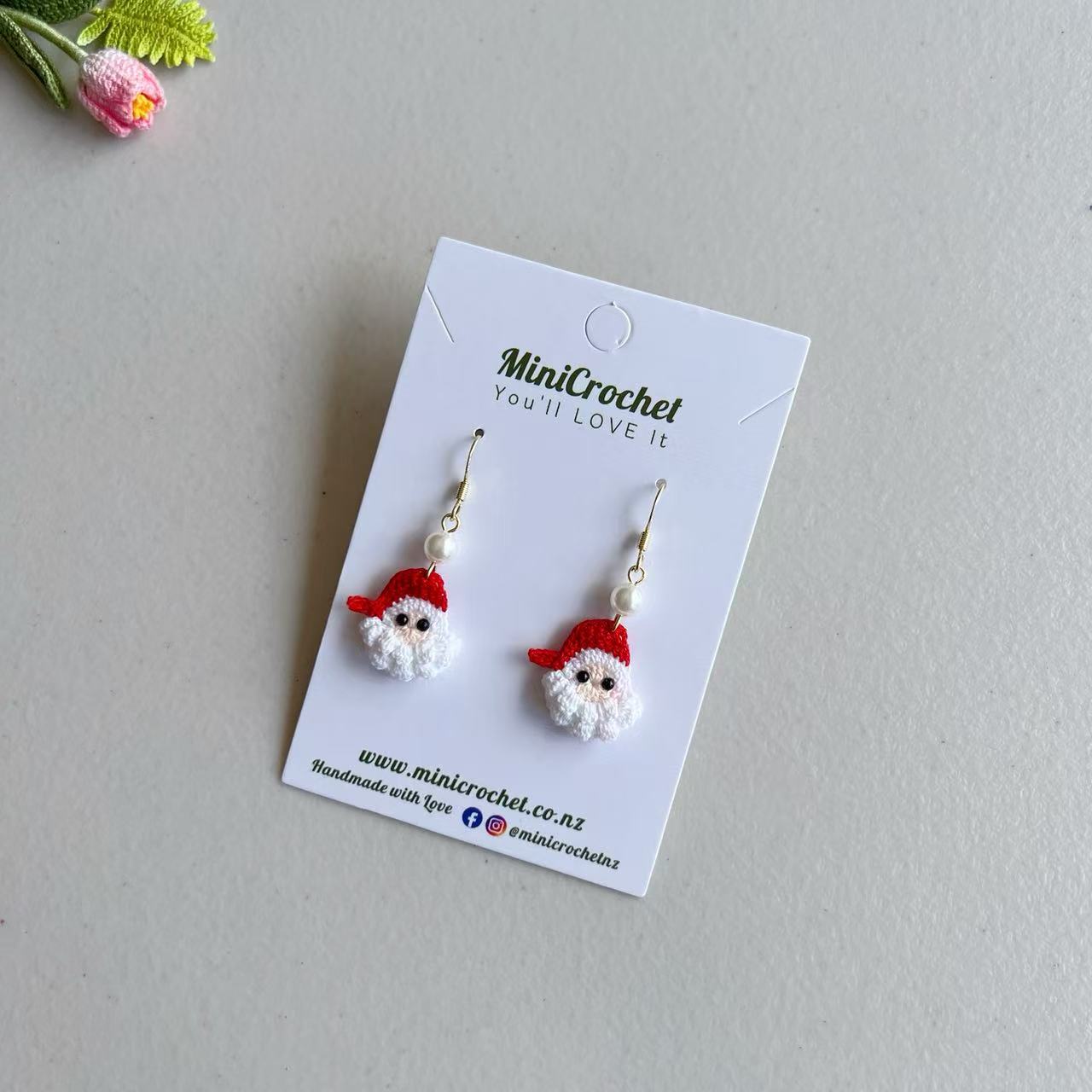 Micro Crochet Santa Earrings