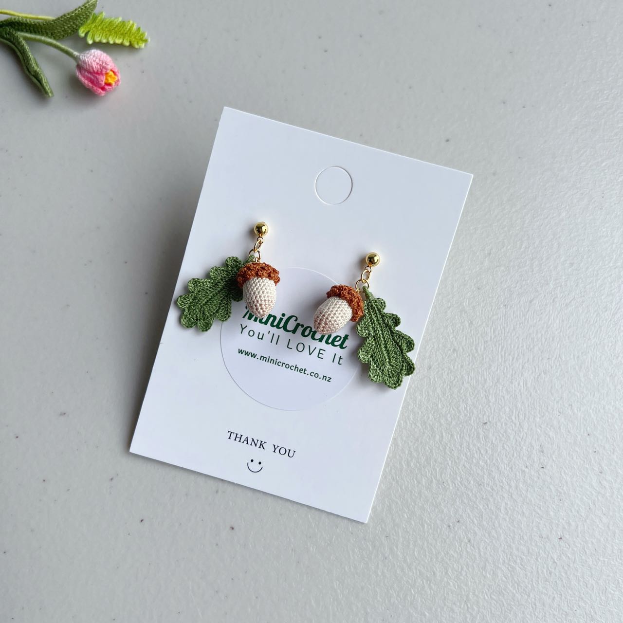 Micro Crochet Acorn Earrings