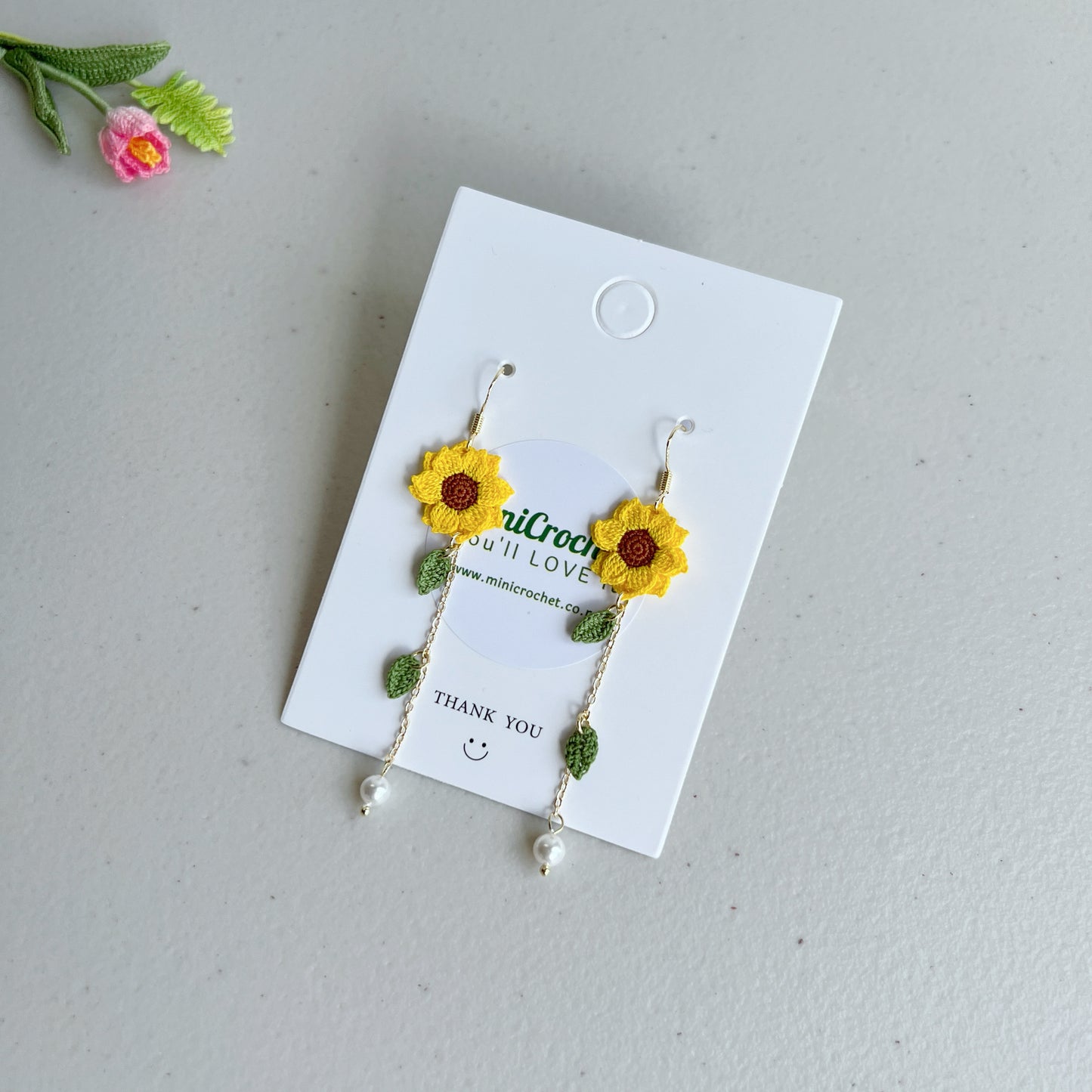 Micro Crochet Sunflower Earrings | Sunflower Dangling Earrings | Sunflower Drop Earrings | Sunflower Dangle Earrings | Handmade Sunflower Earrings