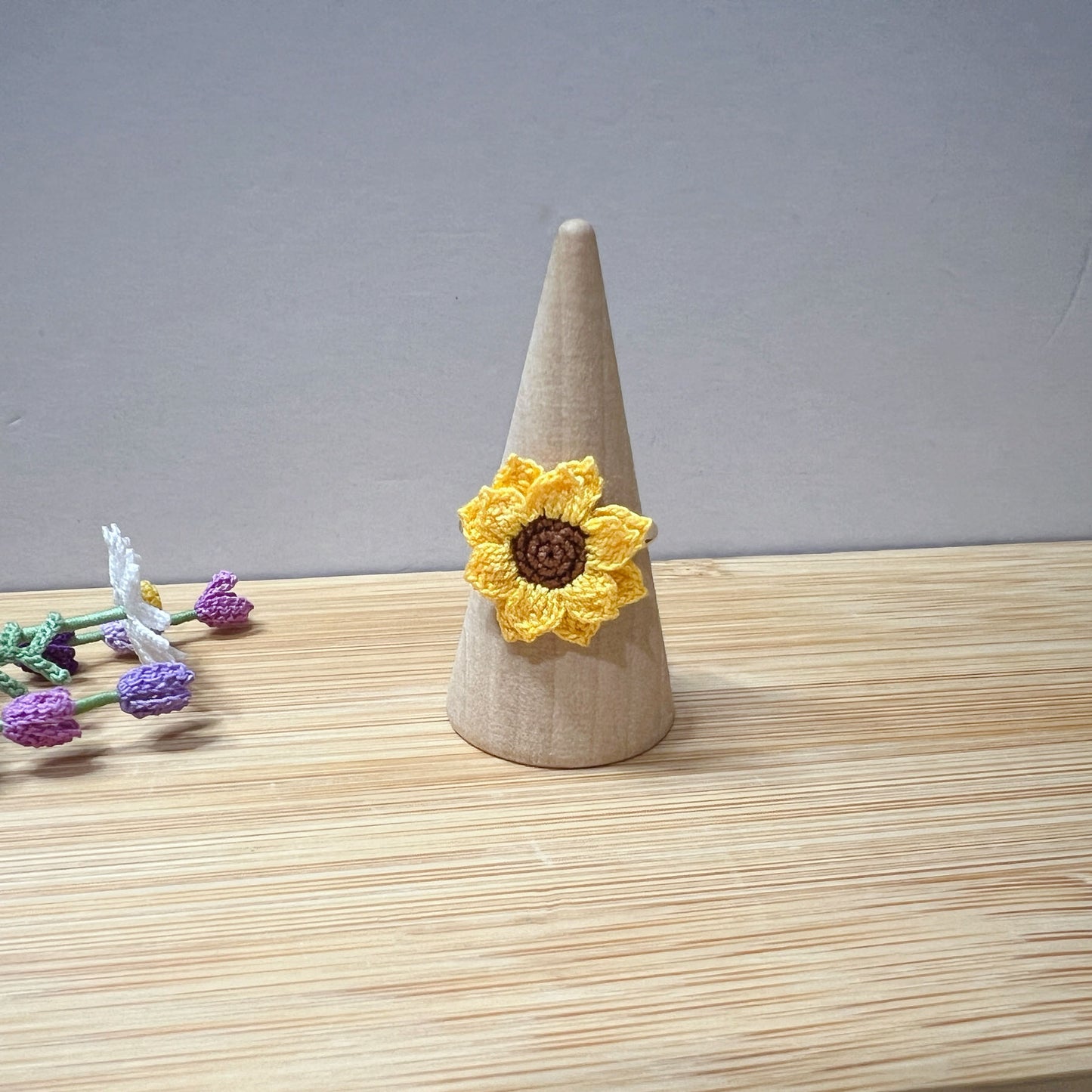 Crochet Sunflower Ring | HandmadeSunflower Rings | Adjustable Rings