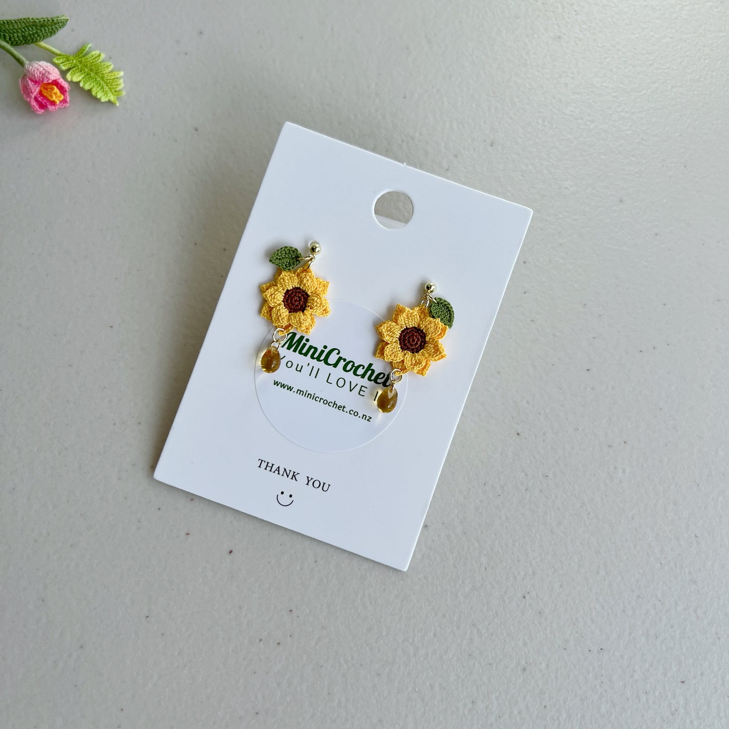 Mini Crochet Sunflower Earrings | Sunflower Drop Earrings