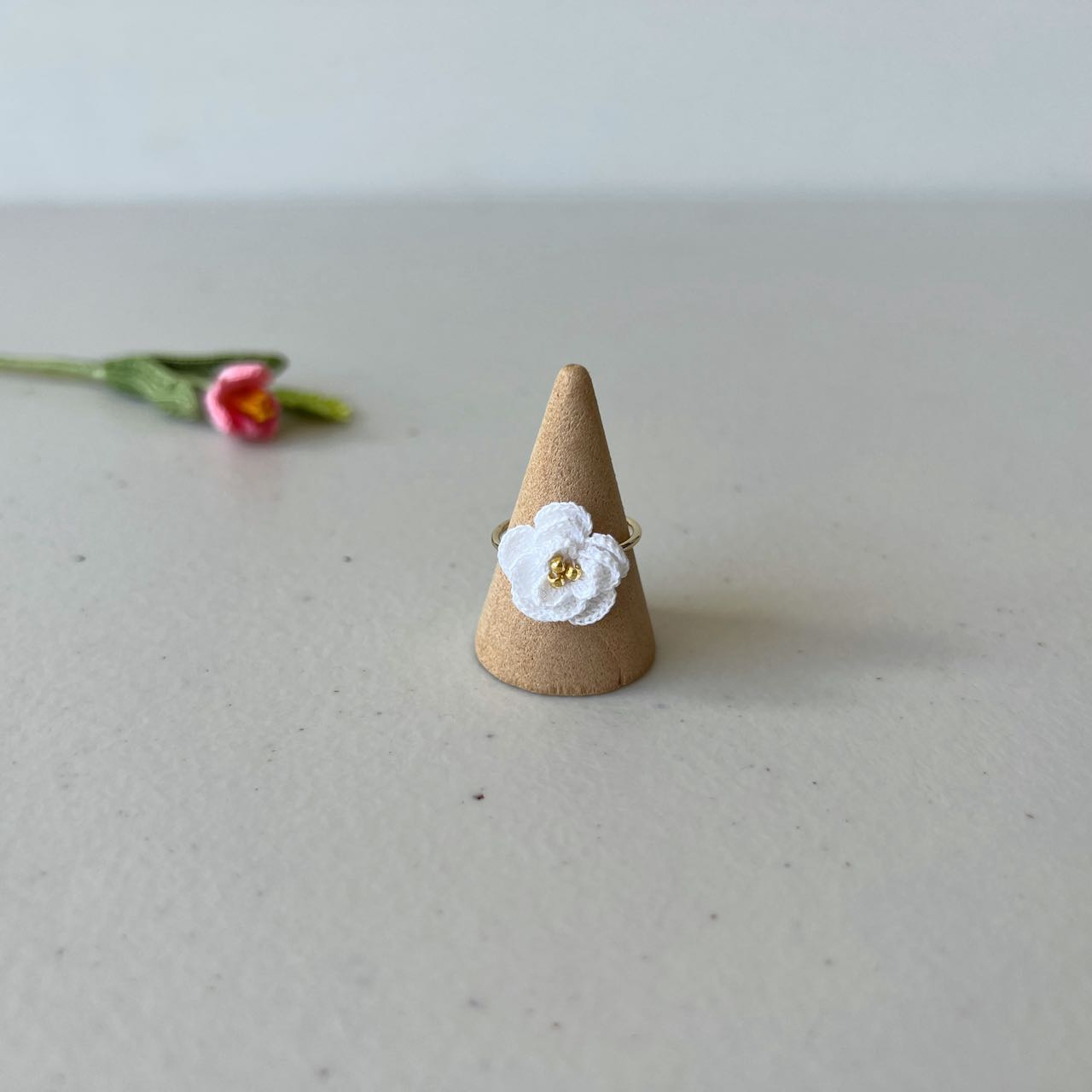 MiniCrochet Camellia Ring | Size Adjustable