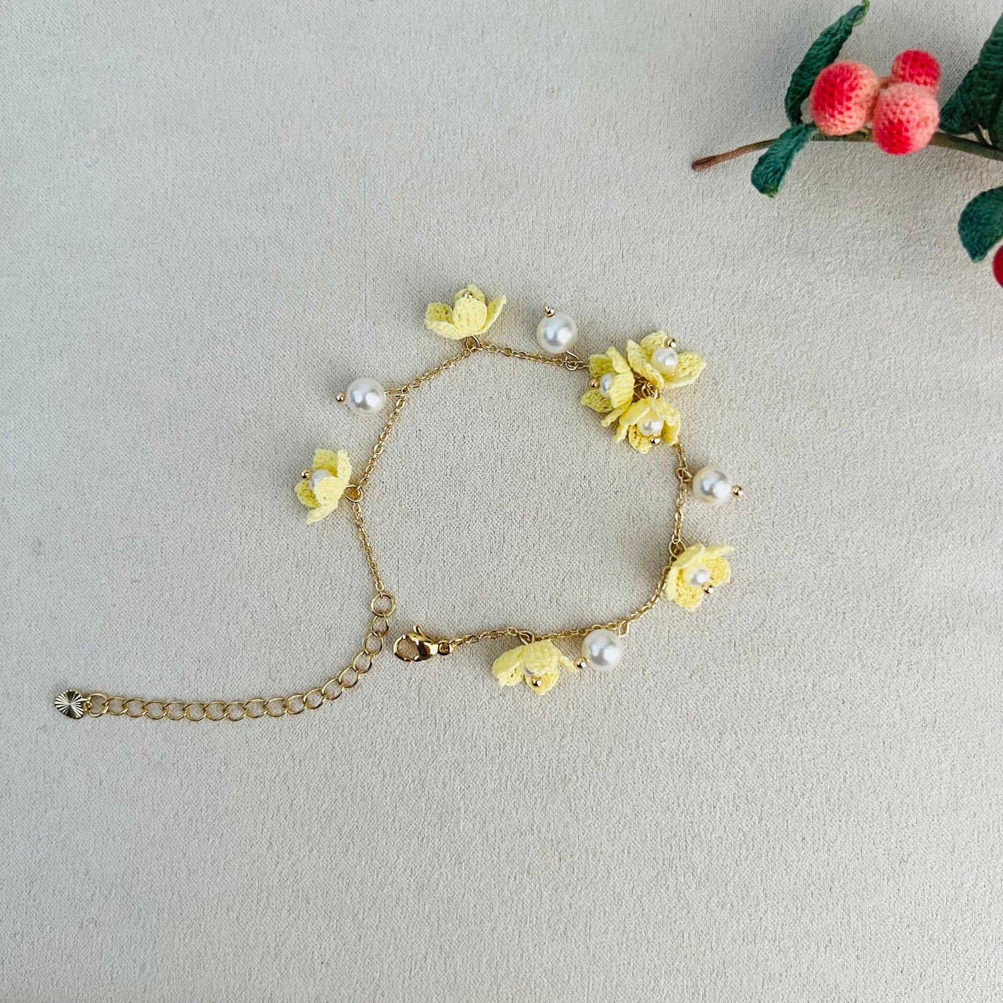 Micro Crochet Flower Bracelet Yellow