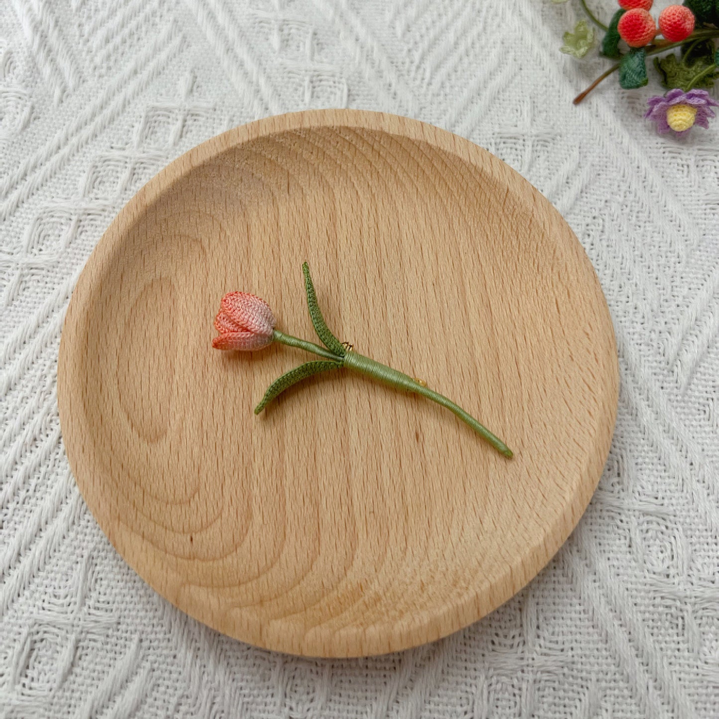 Micro Crochet Tulips Flower Pin Orange