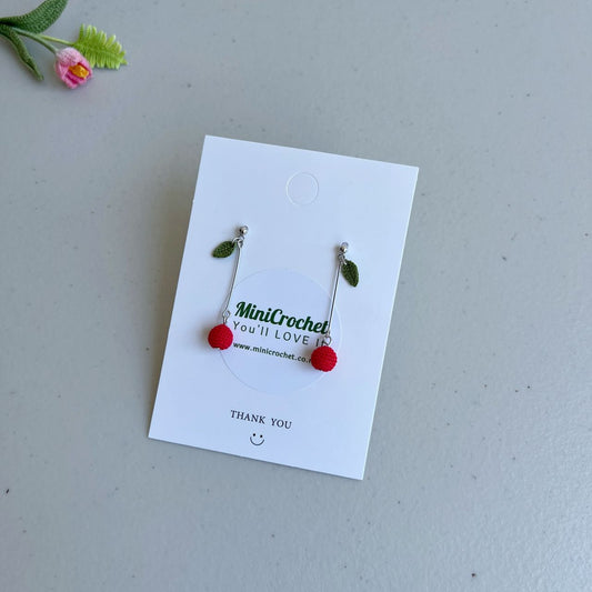 Micro Crochet Cherry Earrings Sterling Silver S925