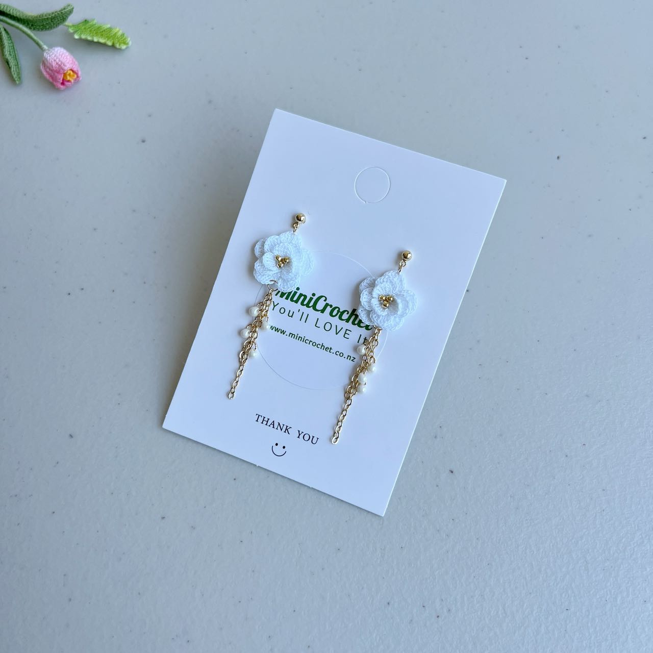 Micro Crochet Camellia Dangle Earrings