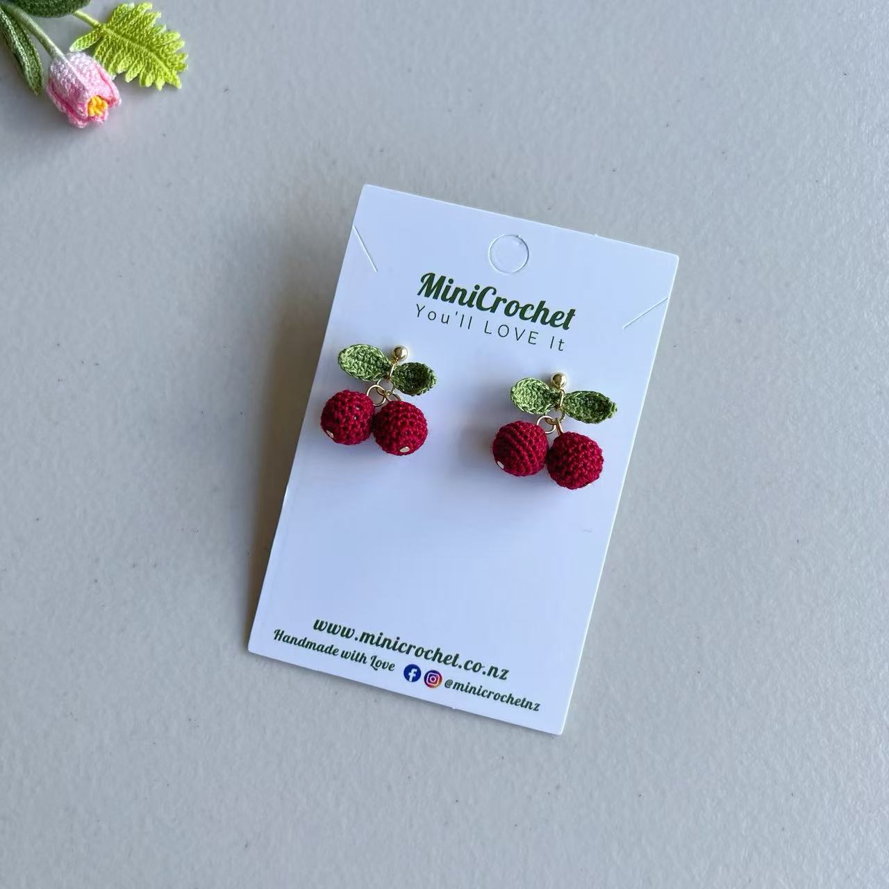 Micro Crochet Cherry Earrings | Cherry Dangle Earrings | Handmade Earrings
