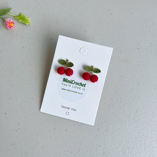 Micro Crochet Cherry Earrings | Cherry Dangle Earrings | Handmade Earrings