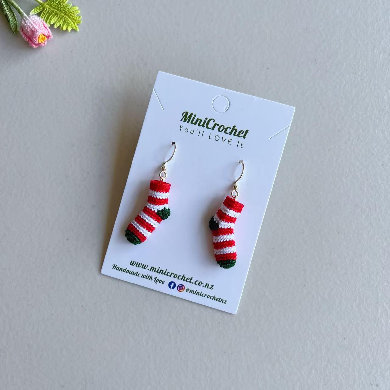 Micro Crochet Christmas Sock Earrings