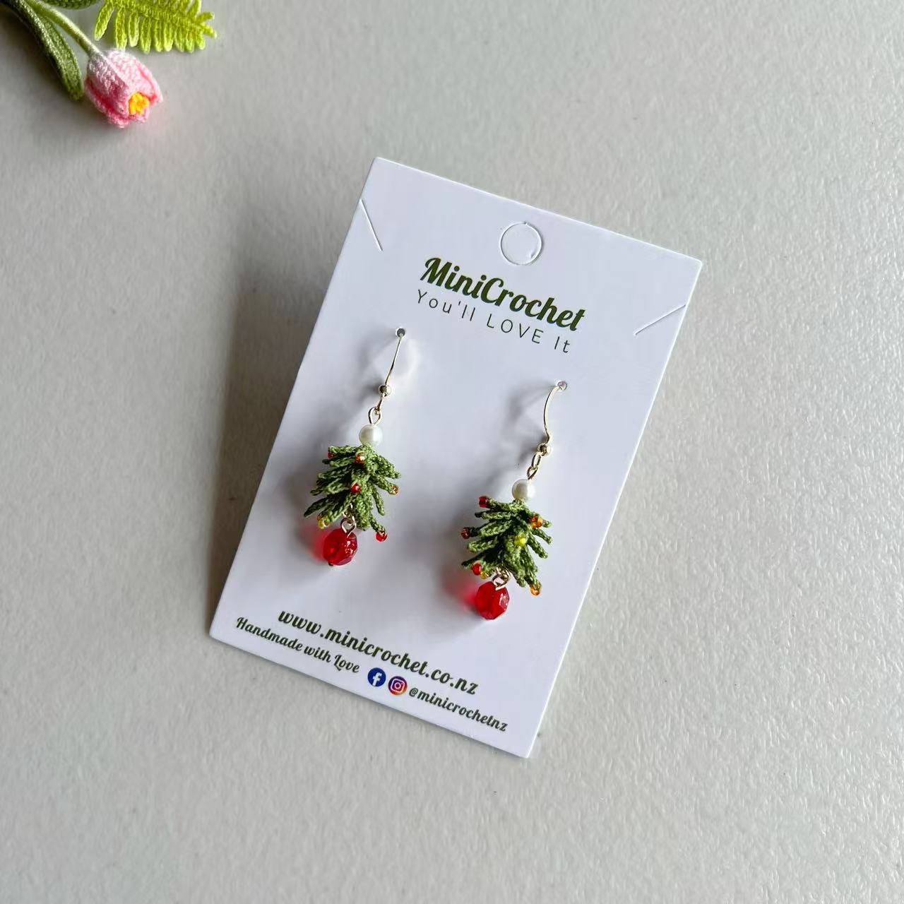 Micro Crochet Christmas Tree Earrings