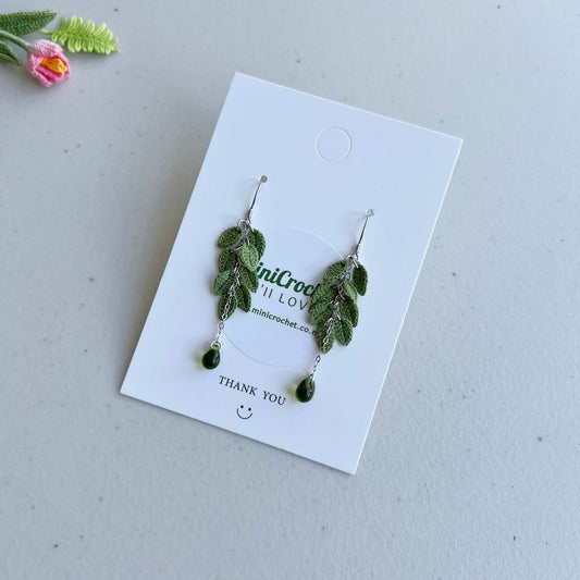 Micro Crochet Leaf Dangle Earrings Sterling Silver S925