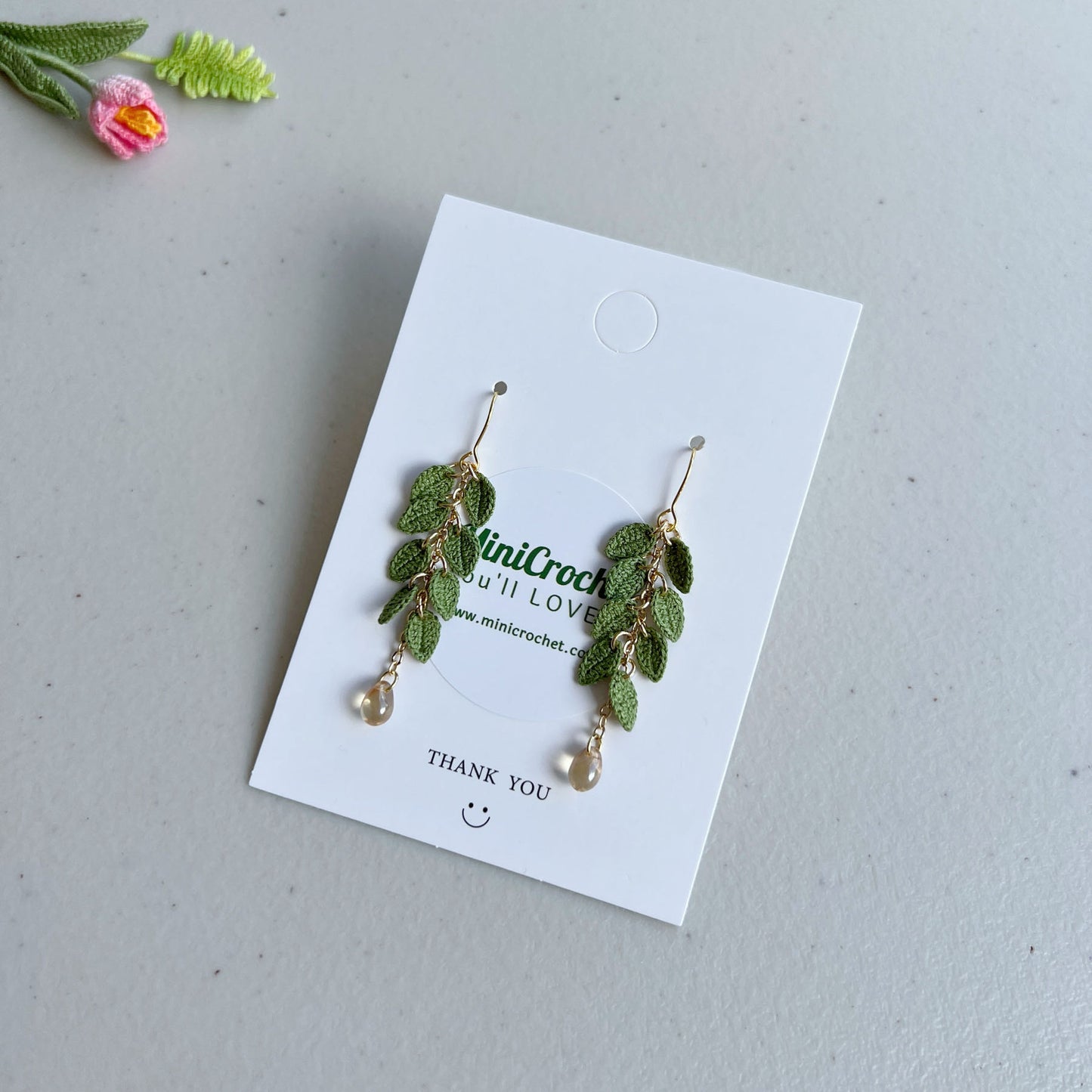 Mini Crochet Leaf Dangle Earrings | Handmade Gift for Her