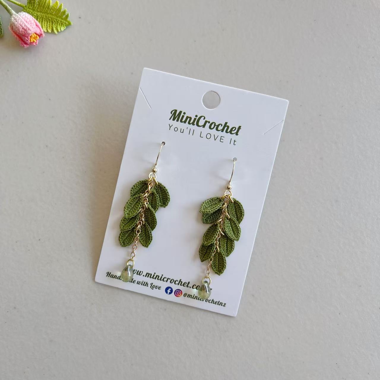Mini Crochet Leaf Dangle Earrings | Handmade Gift for Her