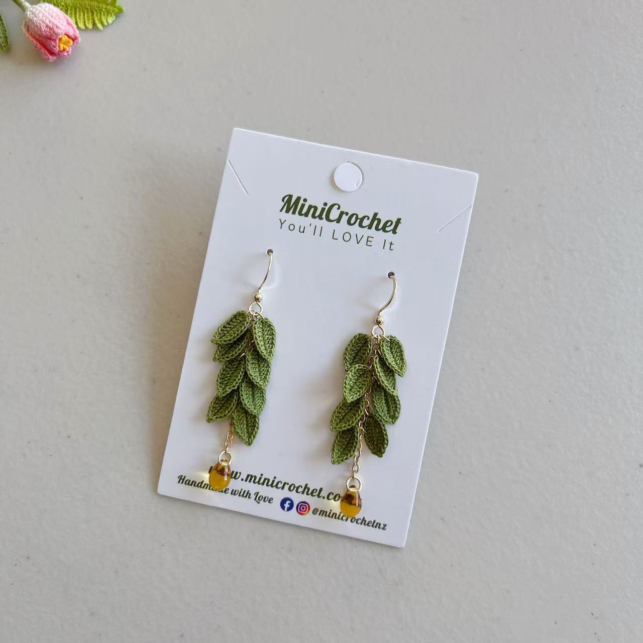 Mini Crochet Leaf Dangle Earrings | Handmade Gift for Her