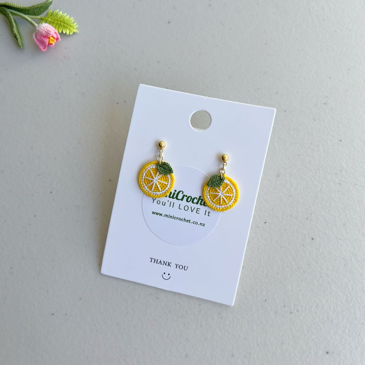Micro Crochet Lemon Slice Earrings