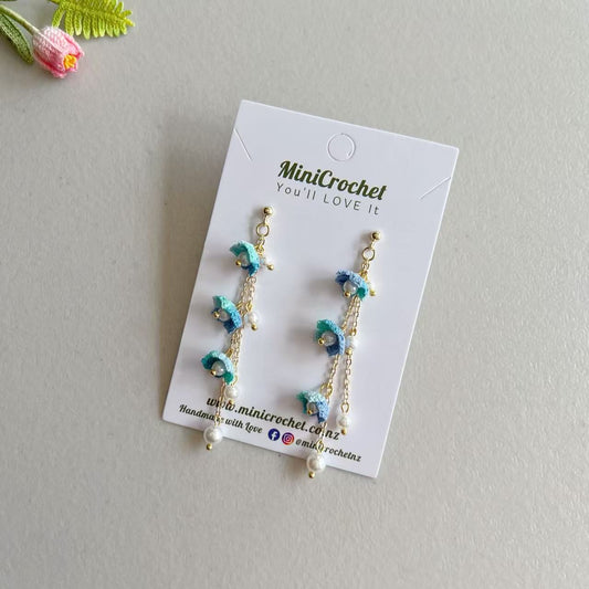 Micro Crochet Flower Dangling | Forget Me Not Earrings | Handmade Earrings | Floral Earrings
