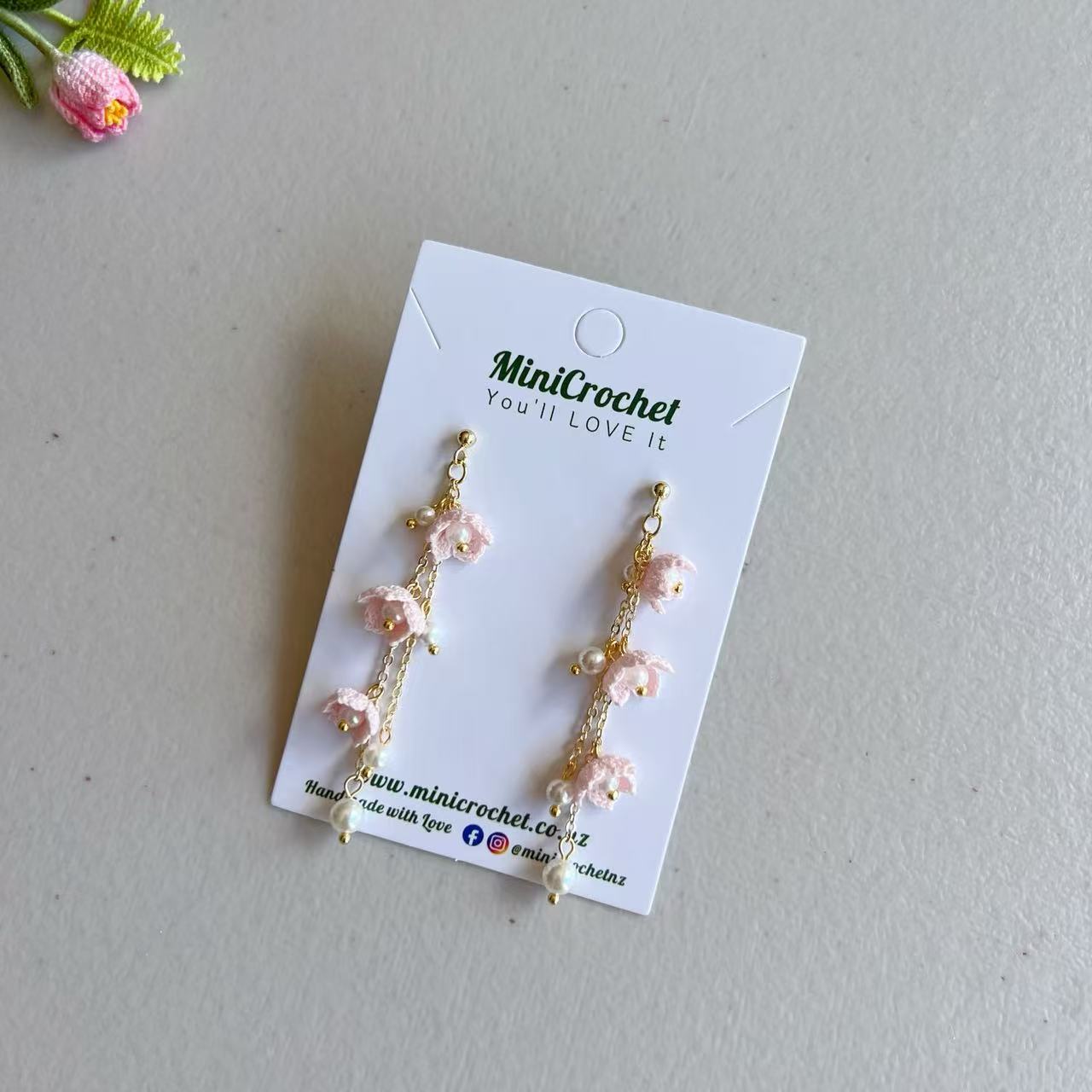 Micro Crochet Flower Dangling | Forget Me Not Earrings | Handmade Earrings | Floral Earrings