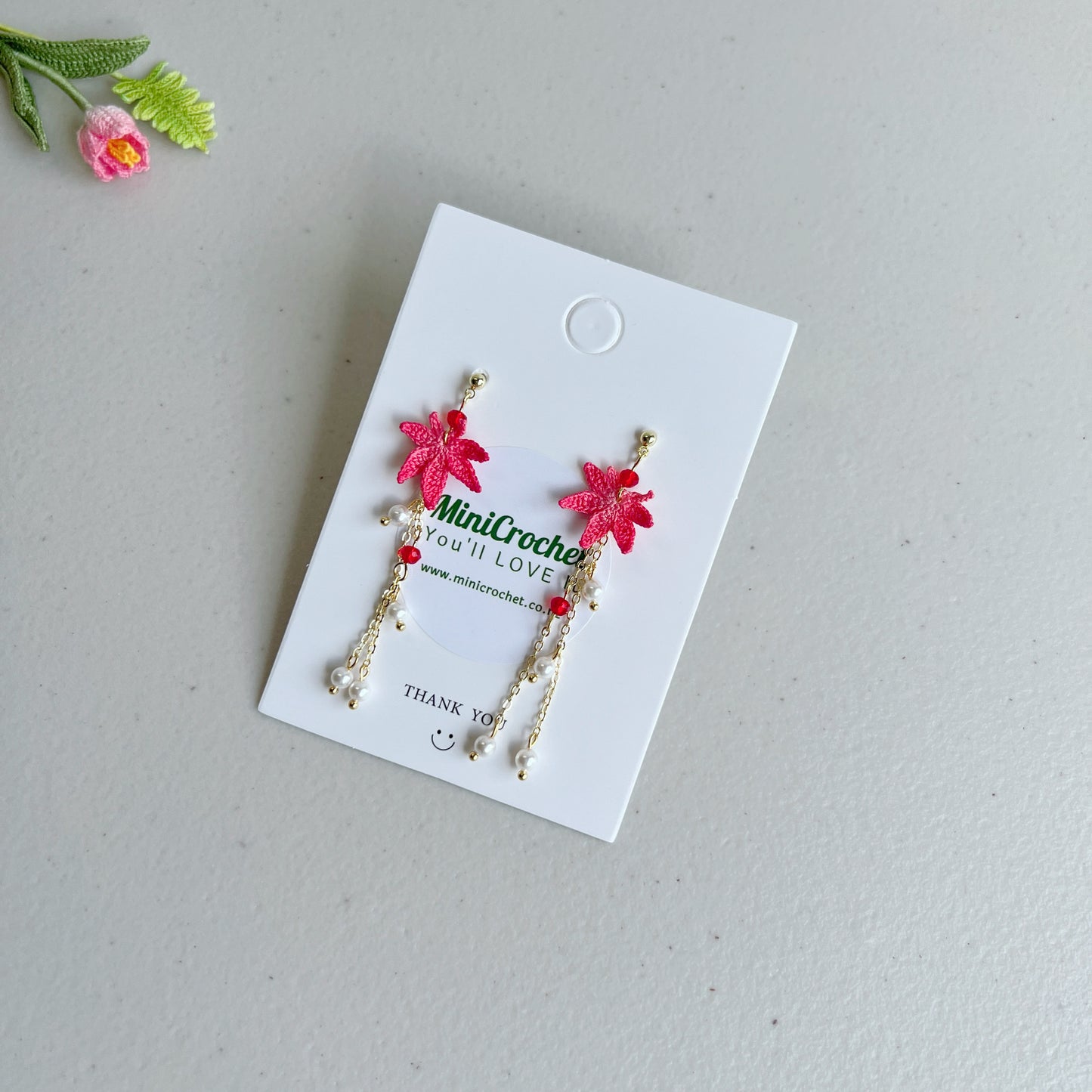 Micro Crochet Maple Earrings | Maple Leaf Dangle Earrings | Handmade Earrings