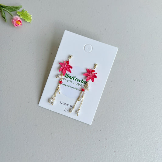 Micro Crochet Maple Earrings | Maple Leaf Dangle Earrings | Handmade Earrings
